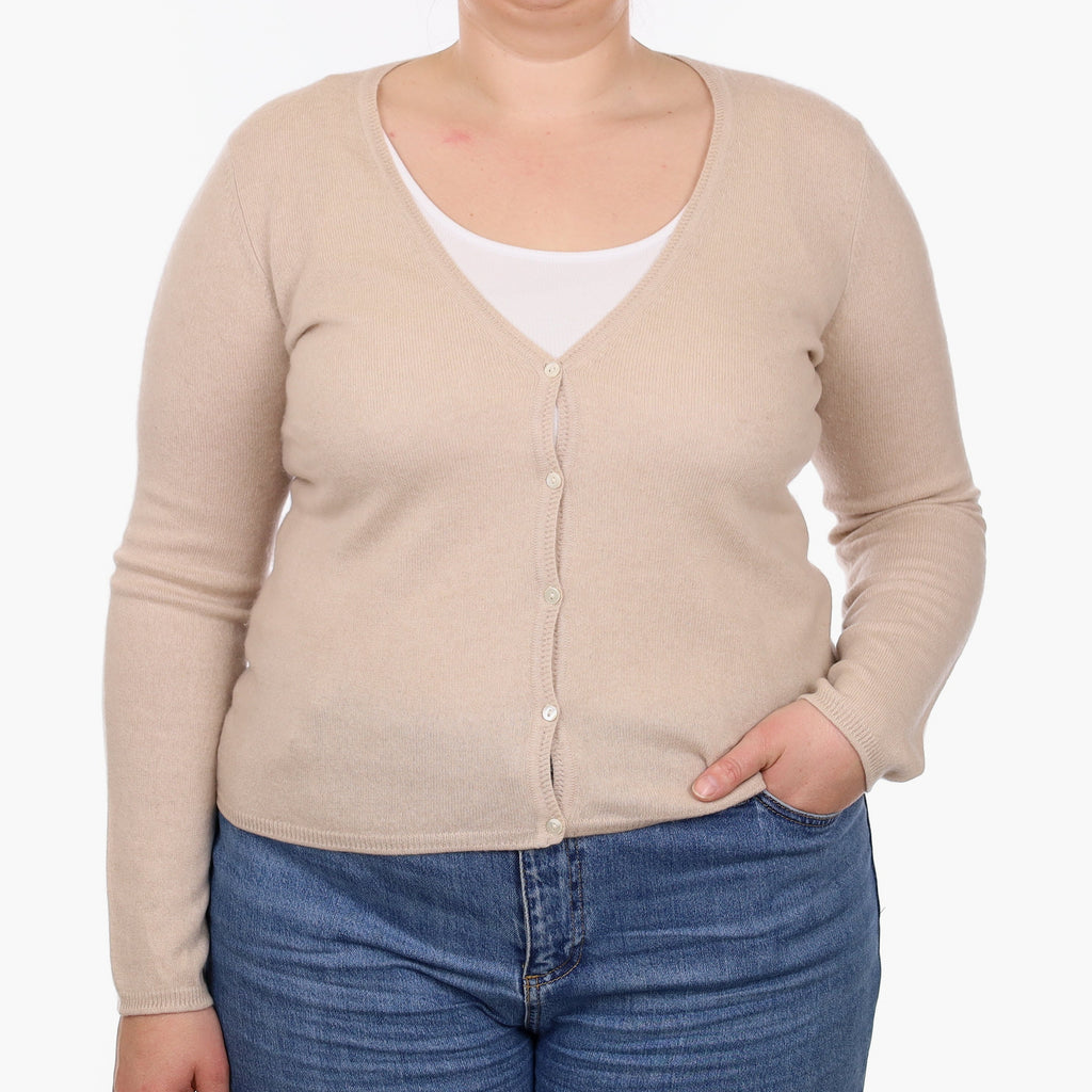 Pale Fawn Cashmere V Neck Cardigan Large