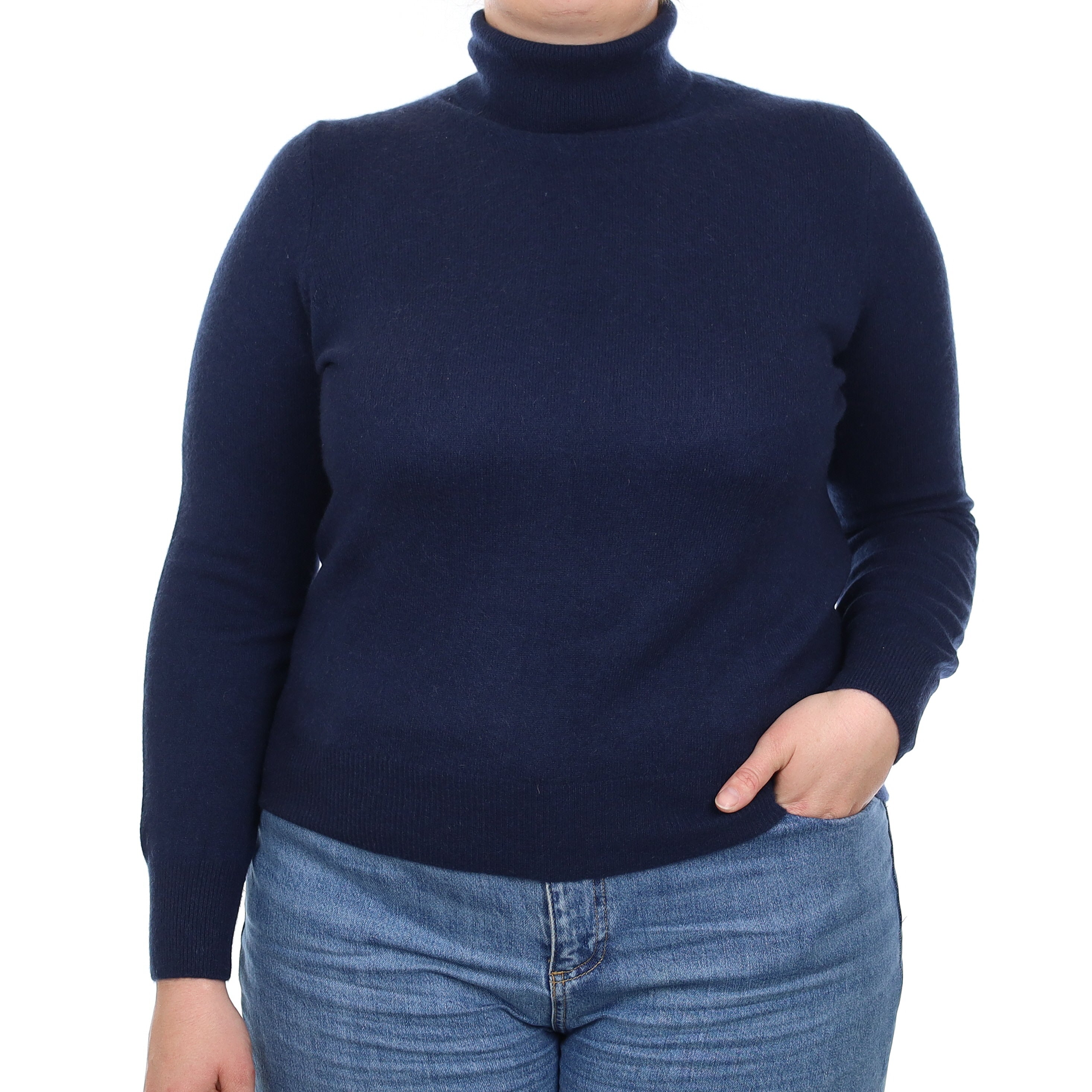 Midnight Blue Cashmere Polo Neck Jumper Large