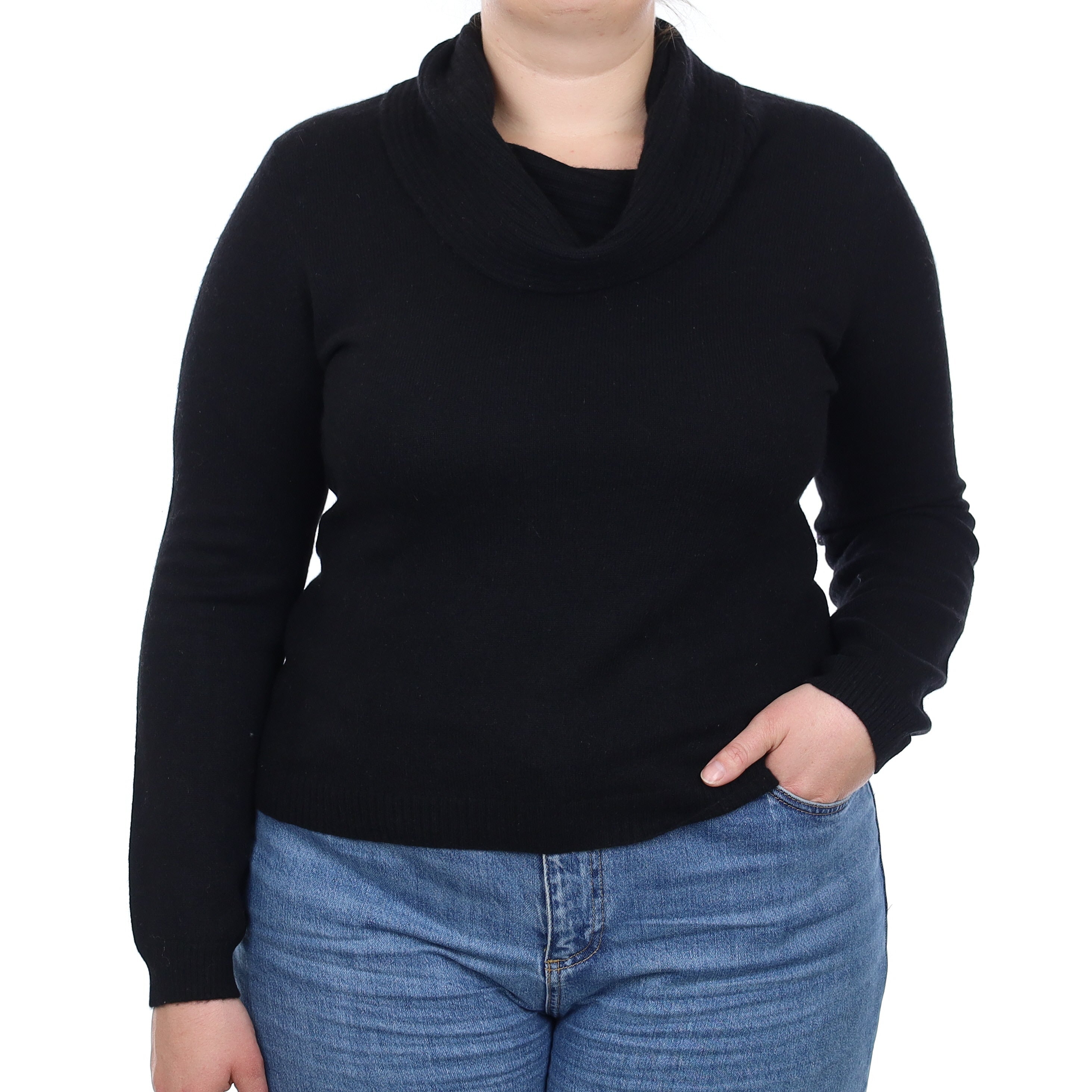 Black Cashmere Cowl Neck Jumper Large