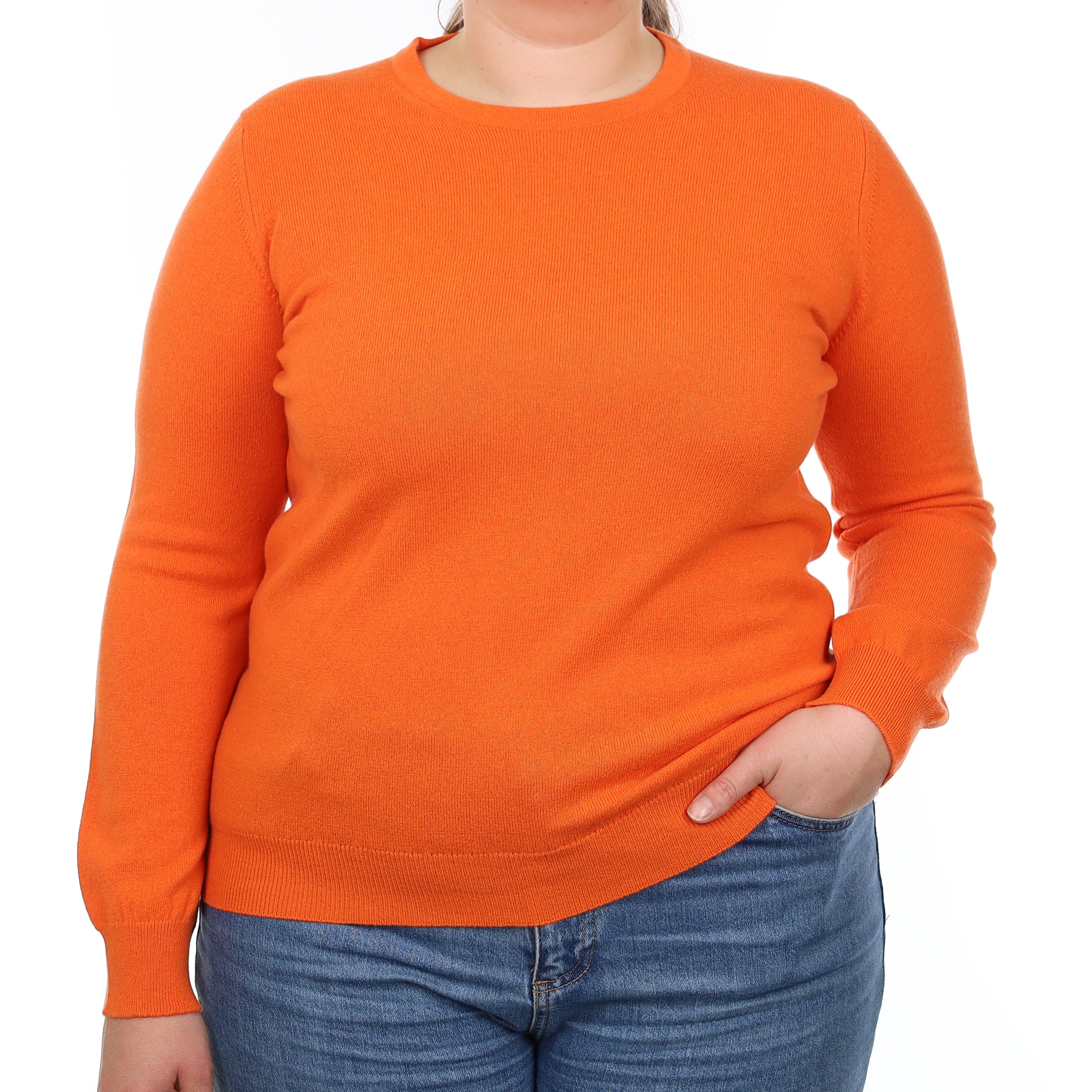 Brand New Scottish Tangerine Orange Cashmere Crew Neck Jumper Large