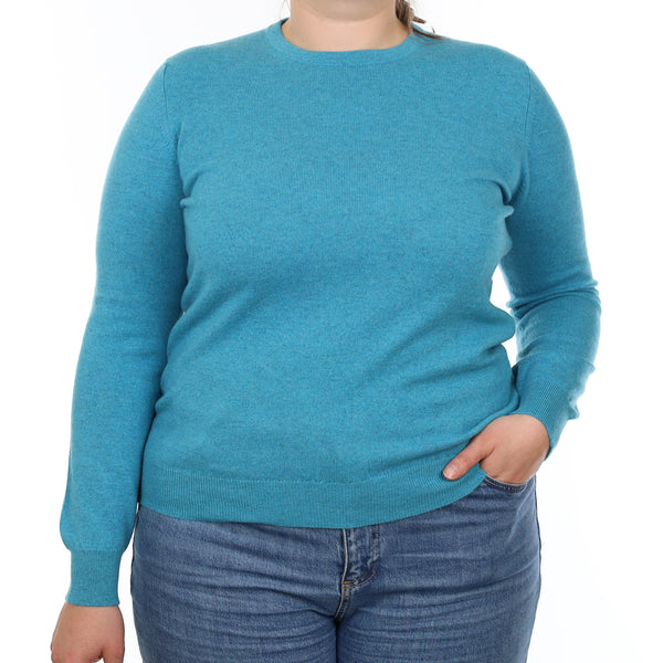 Brand New Scottish Turquoise Blue Cashmere Crew Neck Jumper Large