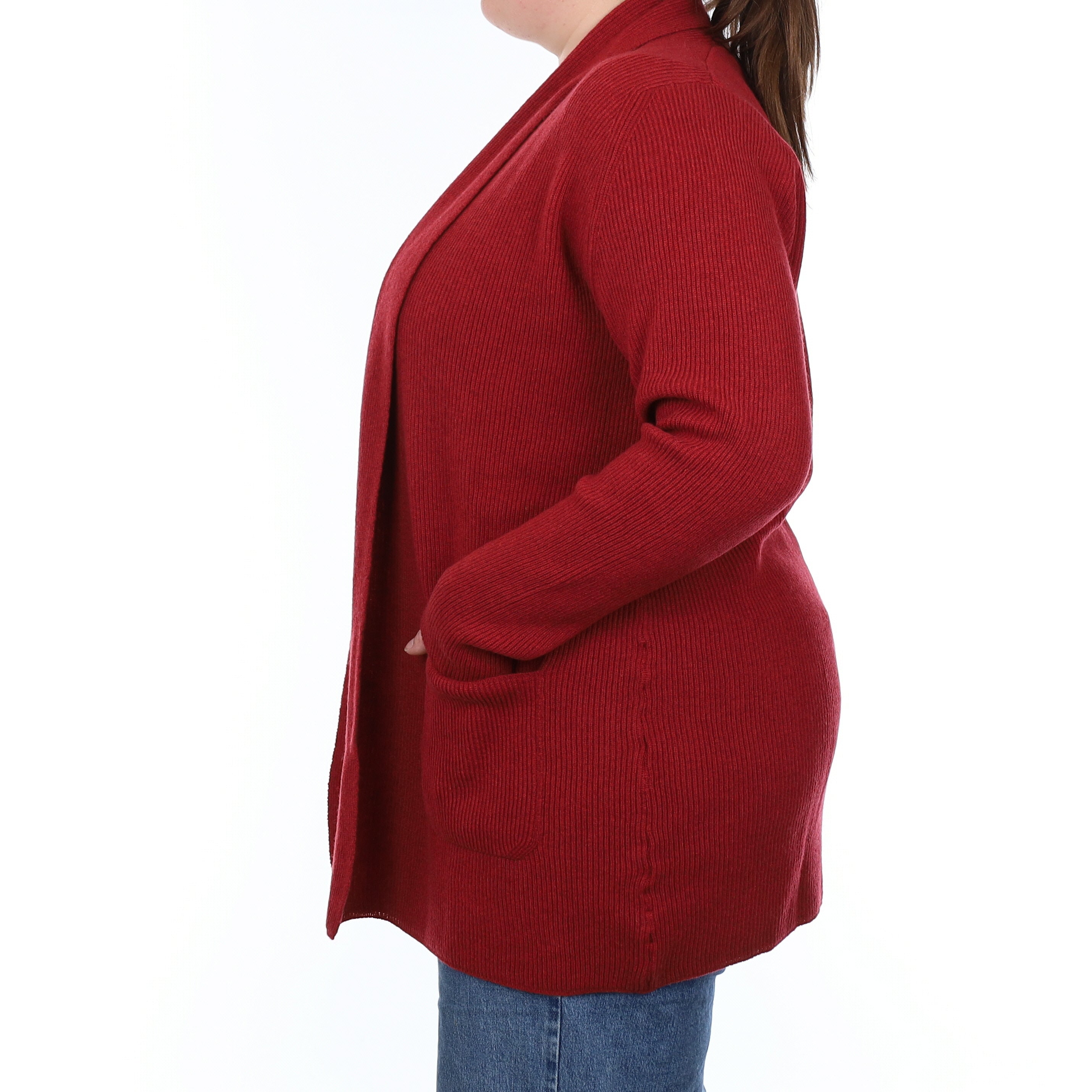 Brand New Scottish Brick Red Rib Cashmere Edge to Edge Cardigan Large