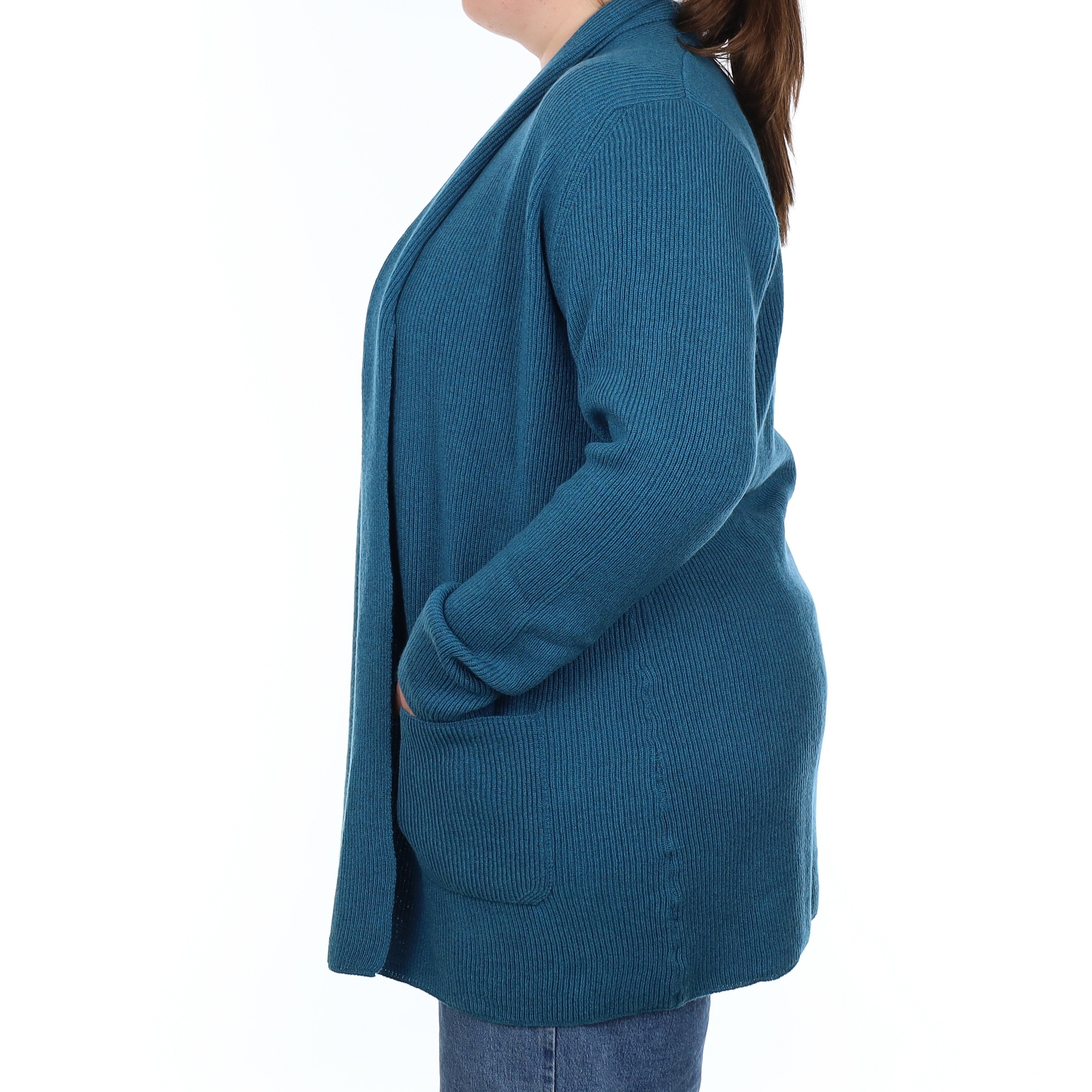 Brand New Scottish Teal Blue Rib Cashmere Edge to Edge Cardigan Large