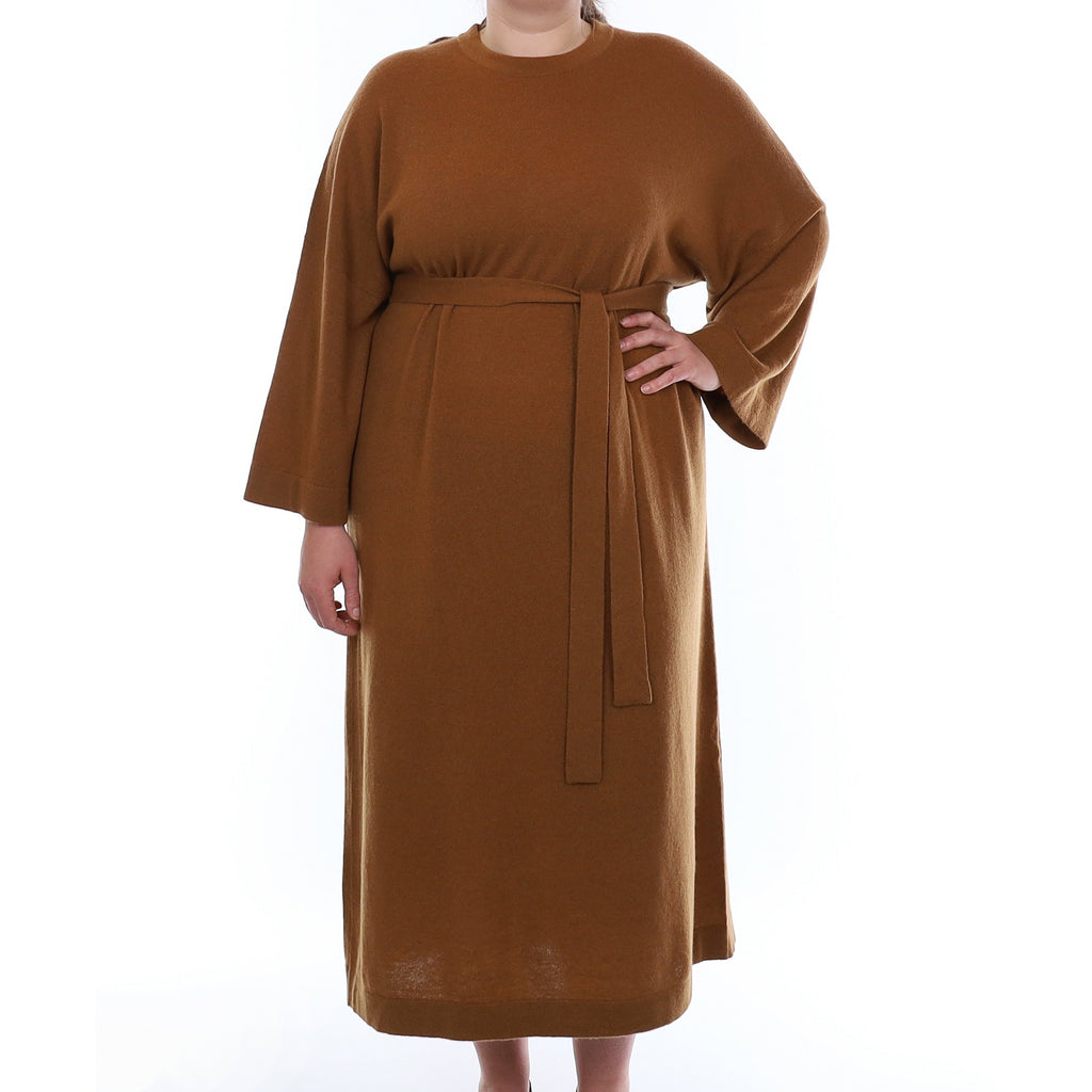 Brand New Scottish Cinnamon Brown Cashmere Long kaftan Dress with Belt Large