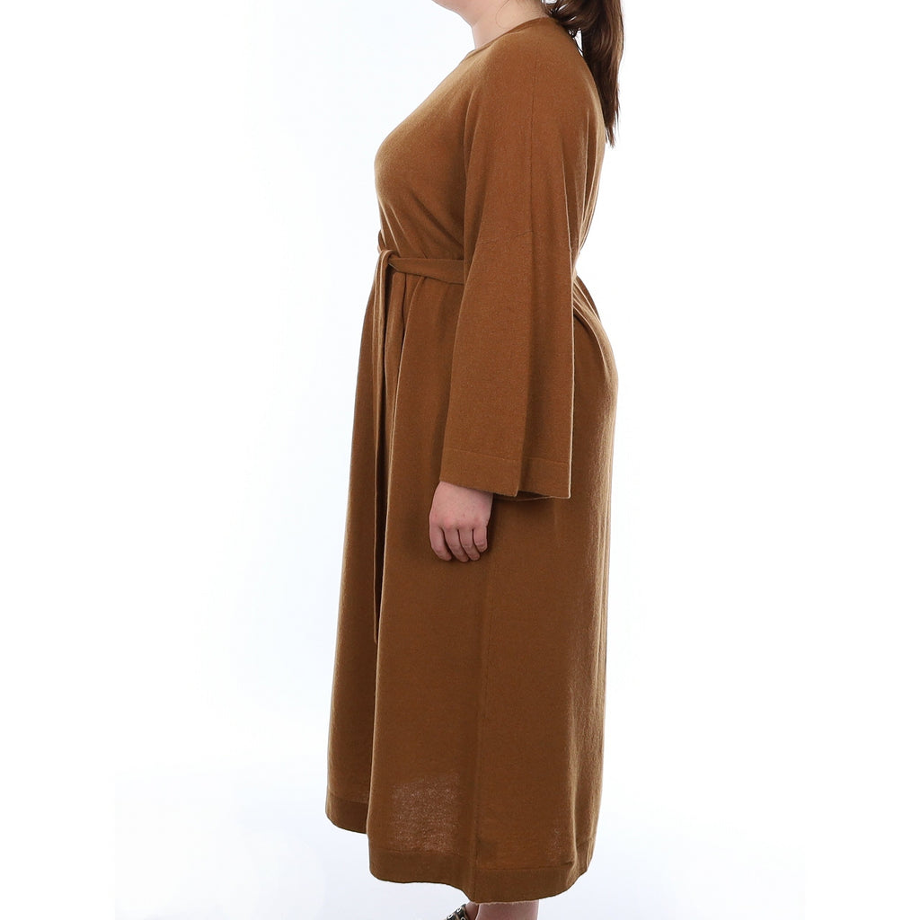 Brand New Scottish Cinnamon Brown Cashmere Long kaftan Dress with Belt Large