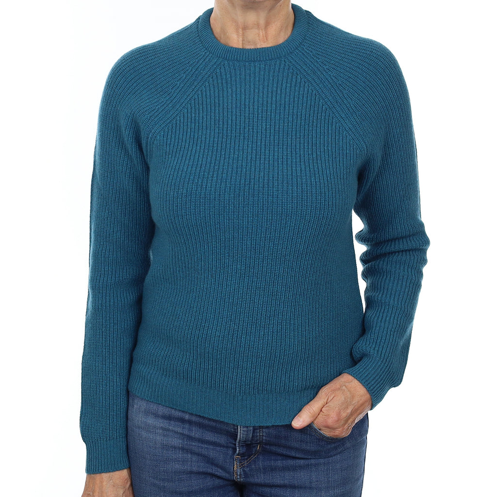 Brand New Scottish Teal Blue Chunky Cashmere Crew Neck Jumper Medium