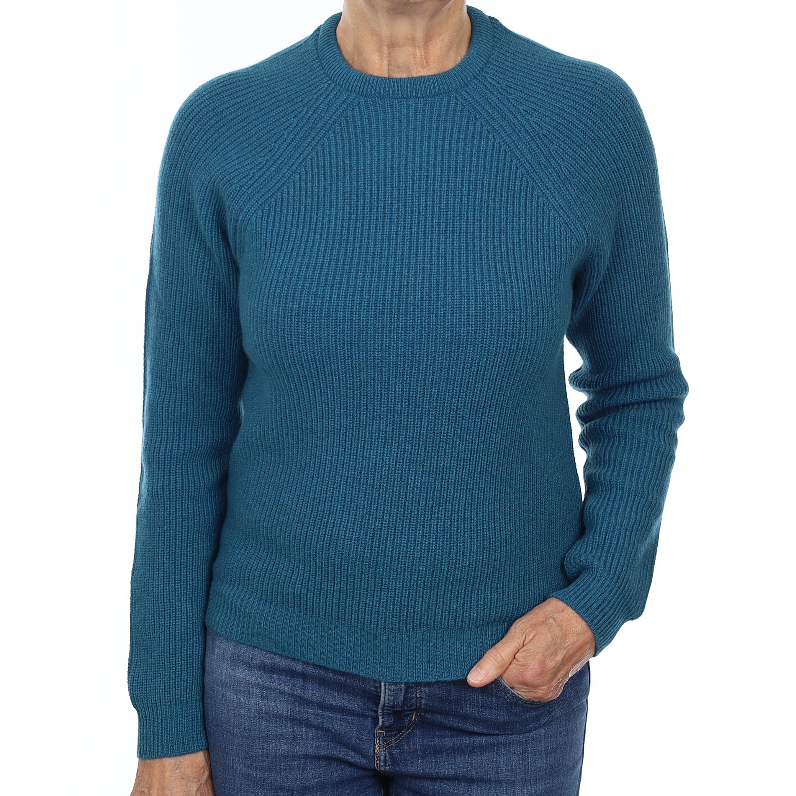 Brand New Scottish Teal Blue Chunky Cashmere Crew Neck Jumper Medium