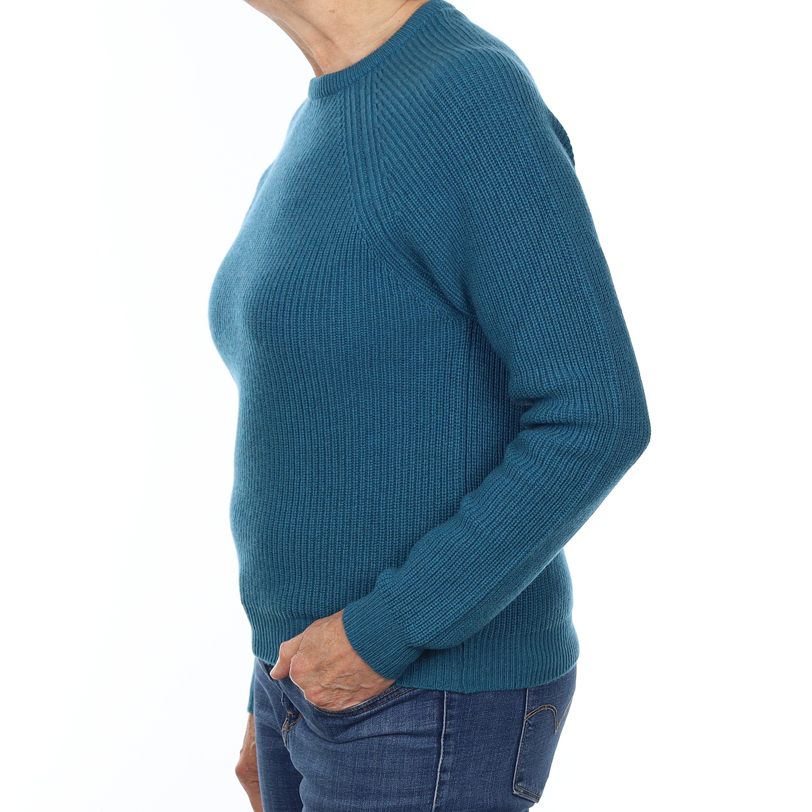 Brand New Scottish Teal Blue Chunky Cashmere Crew Neck Jumper Medium