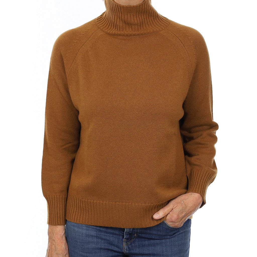Brand New Scottish Cinnamon Brown Heavy Knit Cashmere Turtleneck Jumper Medium