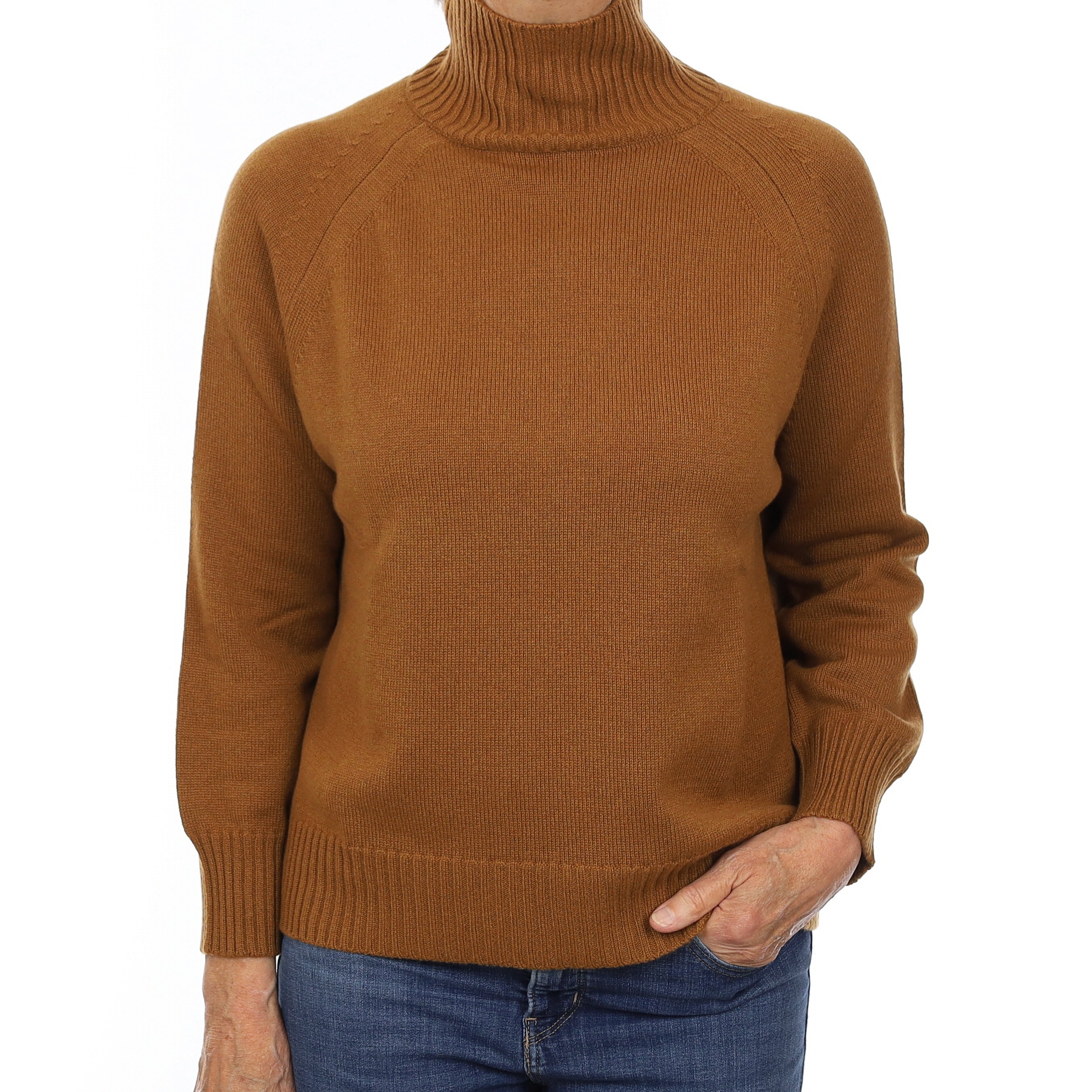 Brand New Scottish Cinnamon Brown Heavy Knit Cashmere Turtleneck Jumper Medium