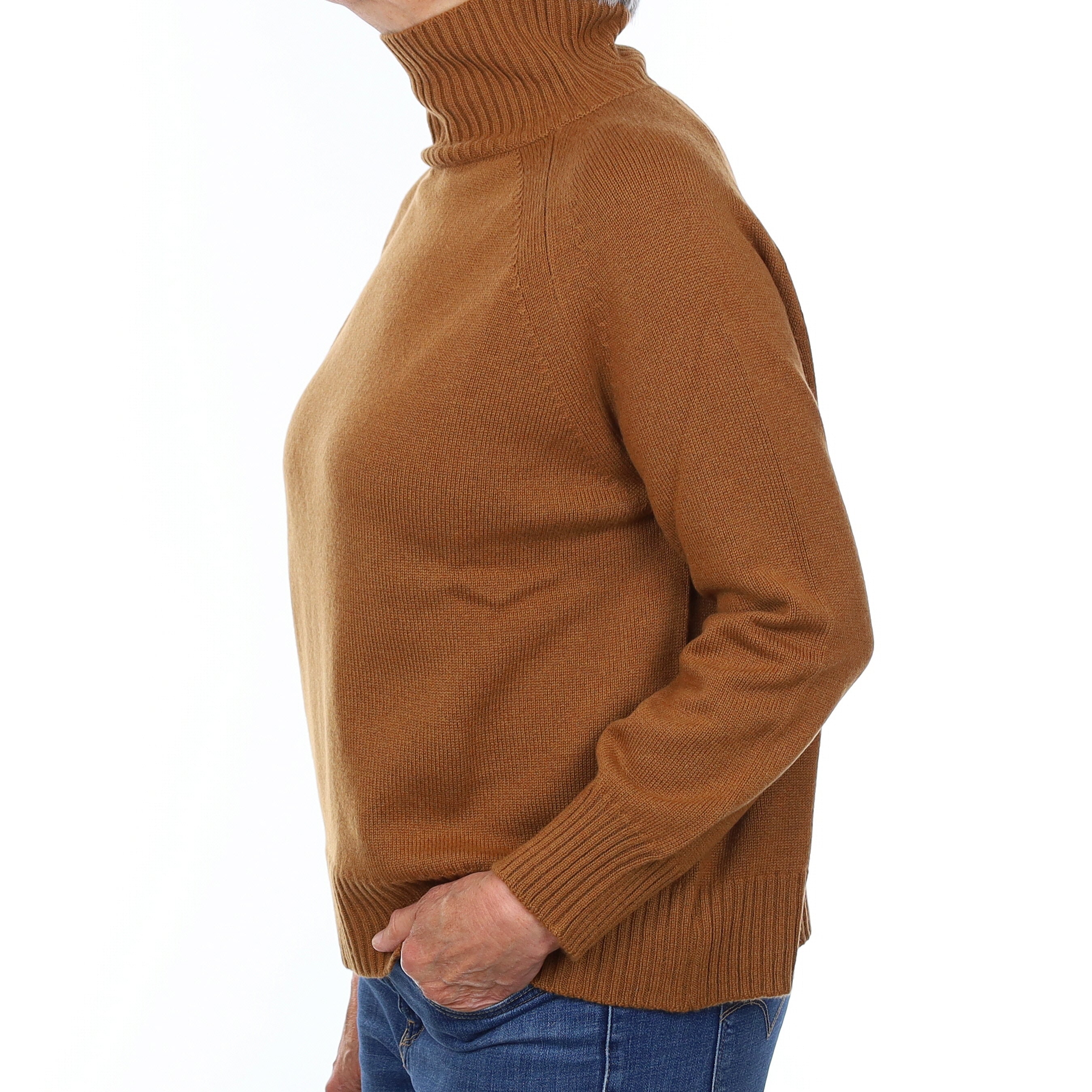 Brand New Scottish Cinnamon Brown Heavy Knit Cashmere Turtleneck Jumper Medium