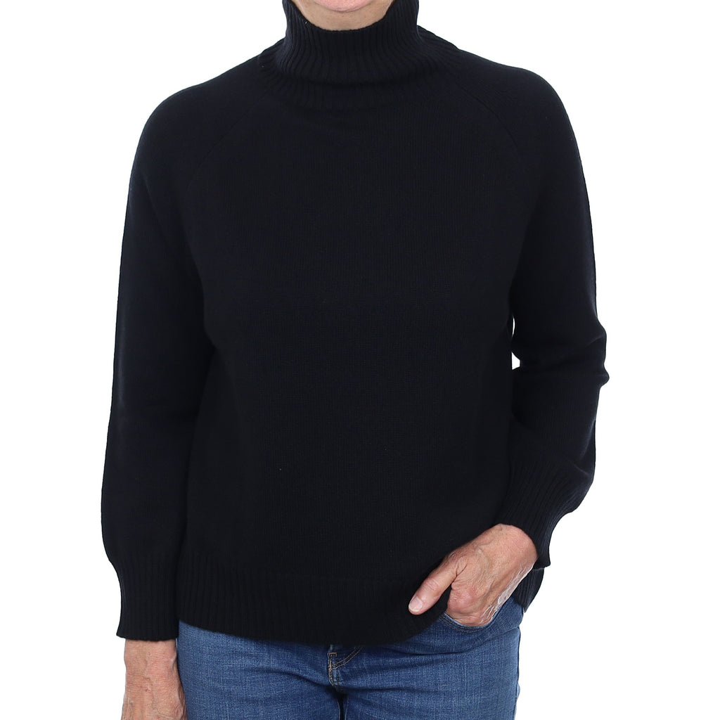 Brand New Scottish Black Heavy Knit Cashmere Turtleneck Jumper Medium