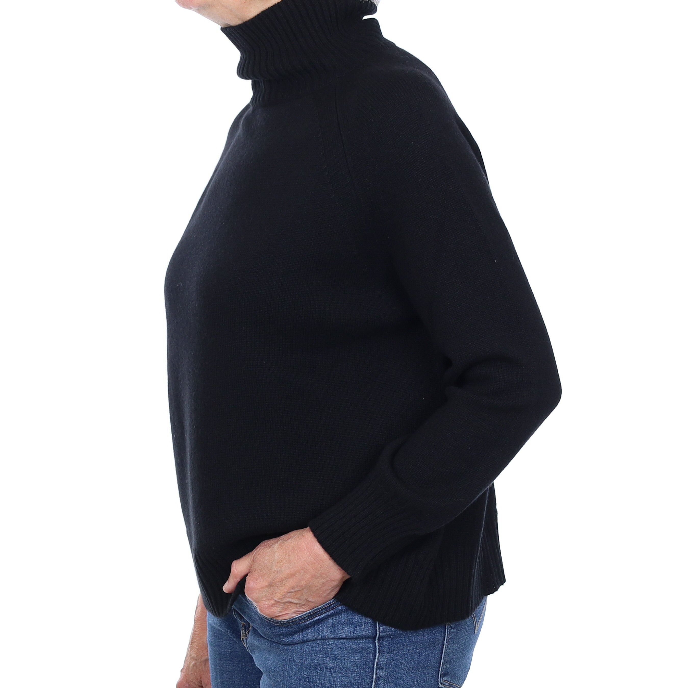 Brand New Scottish Black Heavy Knit Cashmere Turtleneck Jumper Medium