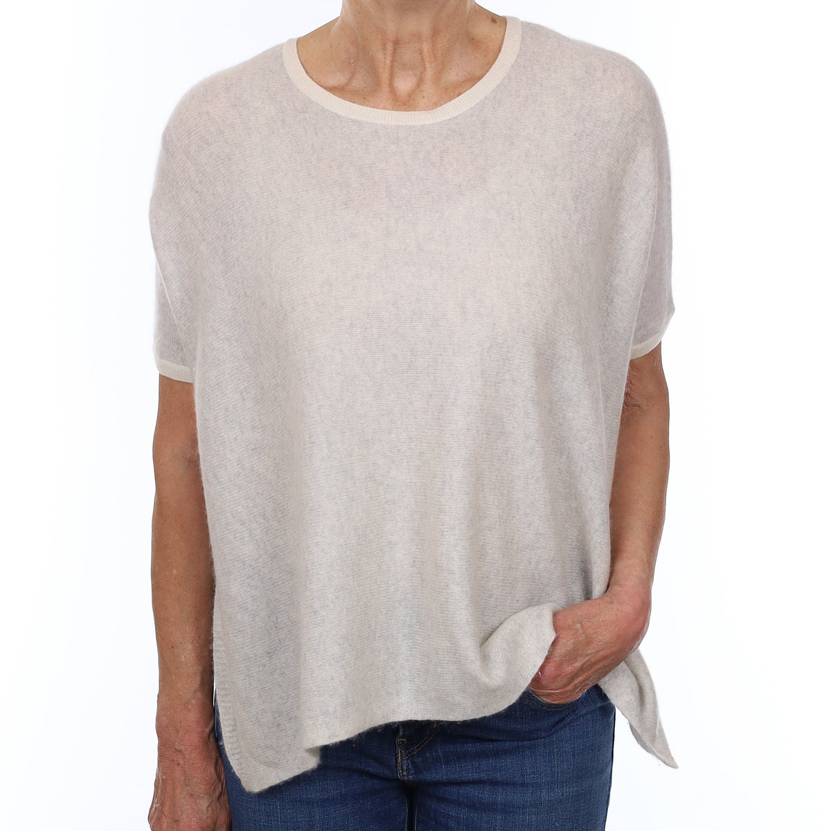 Frost Grey Cashmere Short Sleeve Poncho Style Jumper Medium
