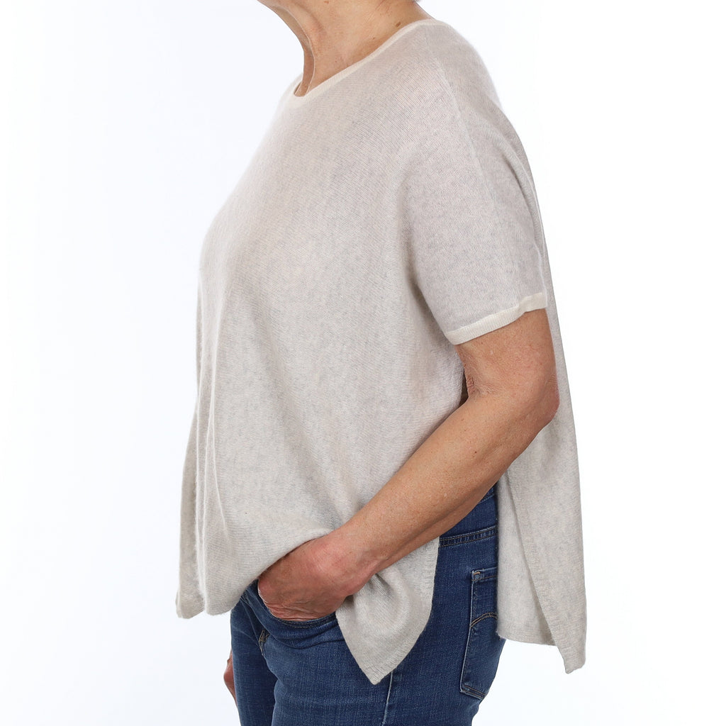 Frost Grey Cashmere Short Sleeve Poncho Style Jumper Medium