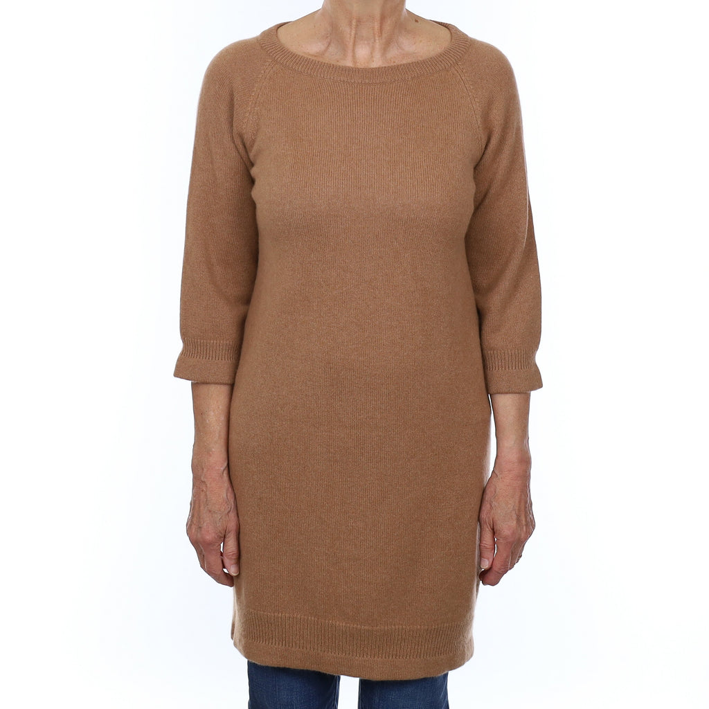 Toffee Brown Chunky Cashmere Crew Neck Tunic Dress Medium