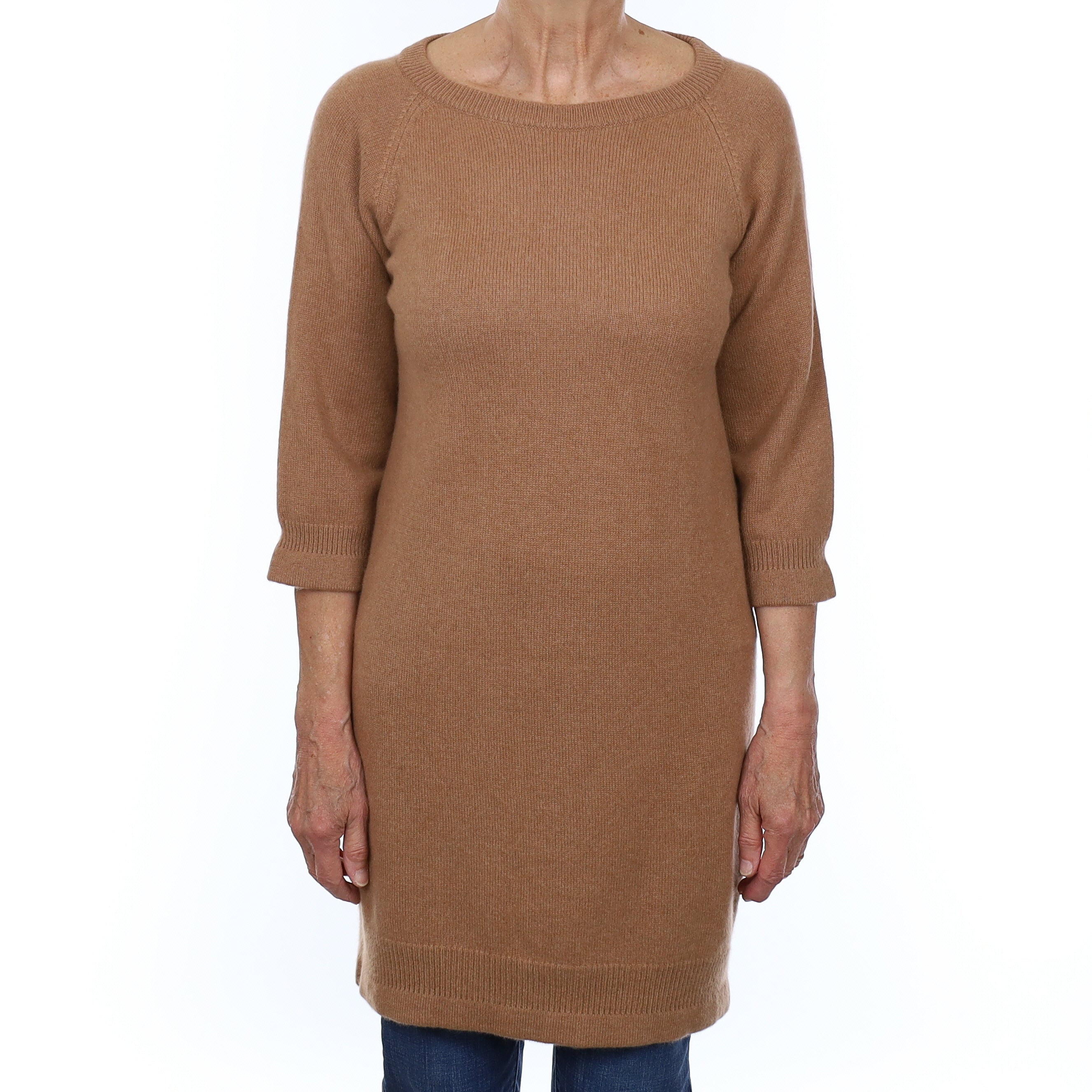 Toffee Brown Chunky Cashmere Crew Neck Tunic Dress Medium