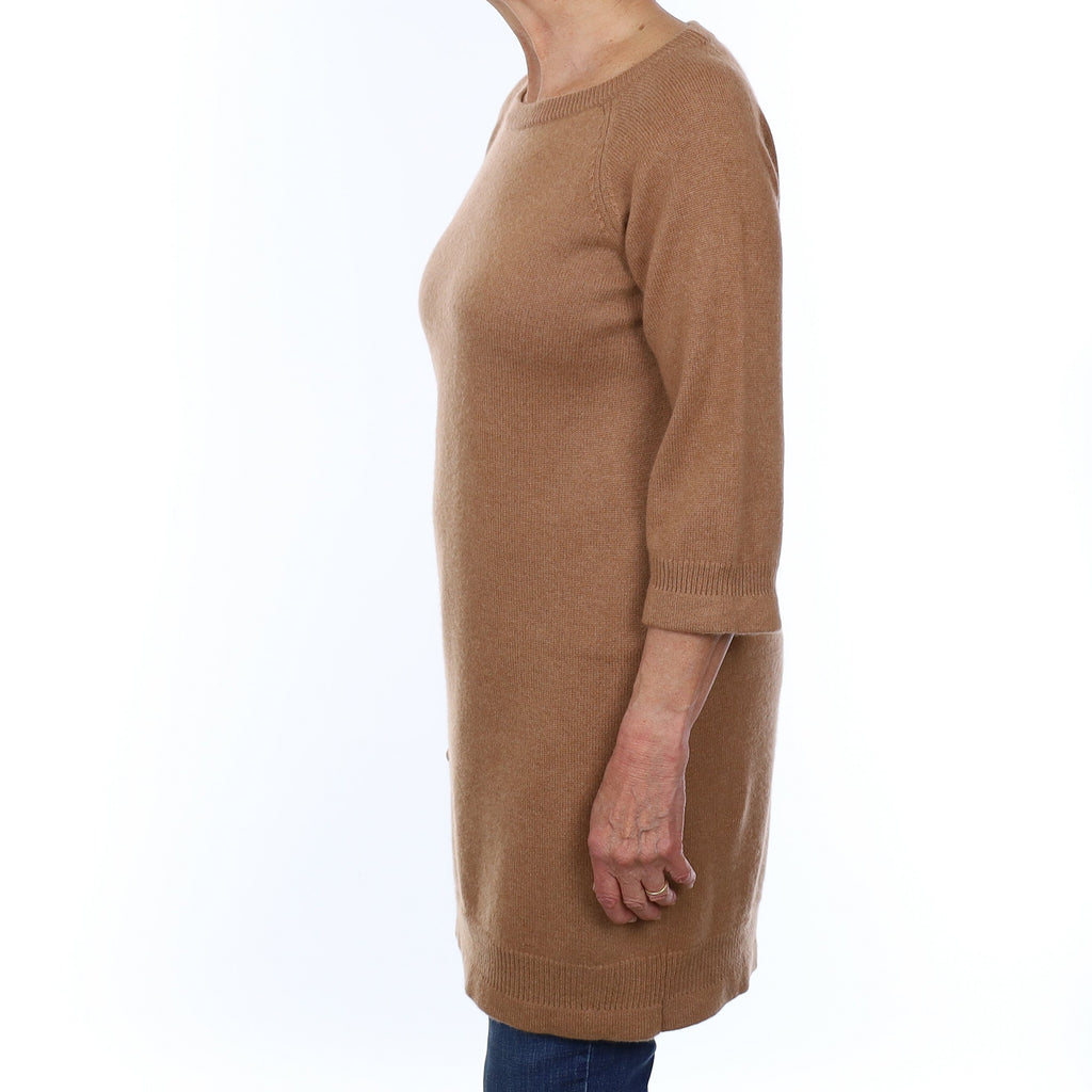 Toffee Brown Chunky Cashmere Crew Neck Tunic Dress Medium