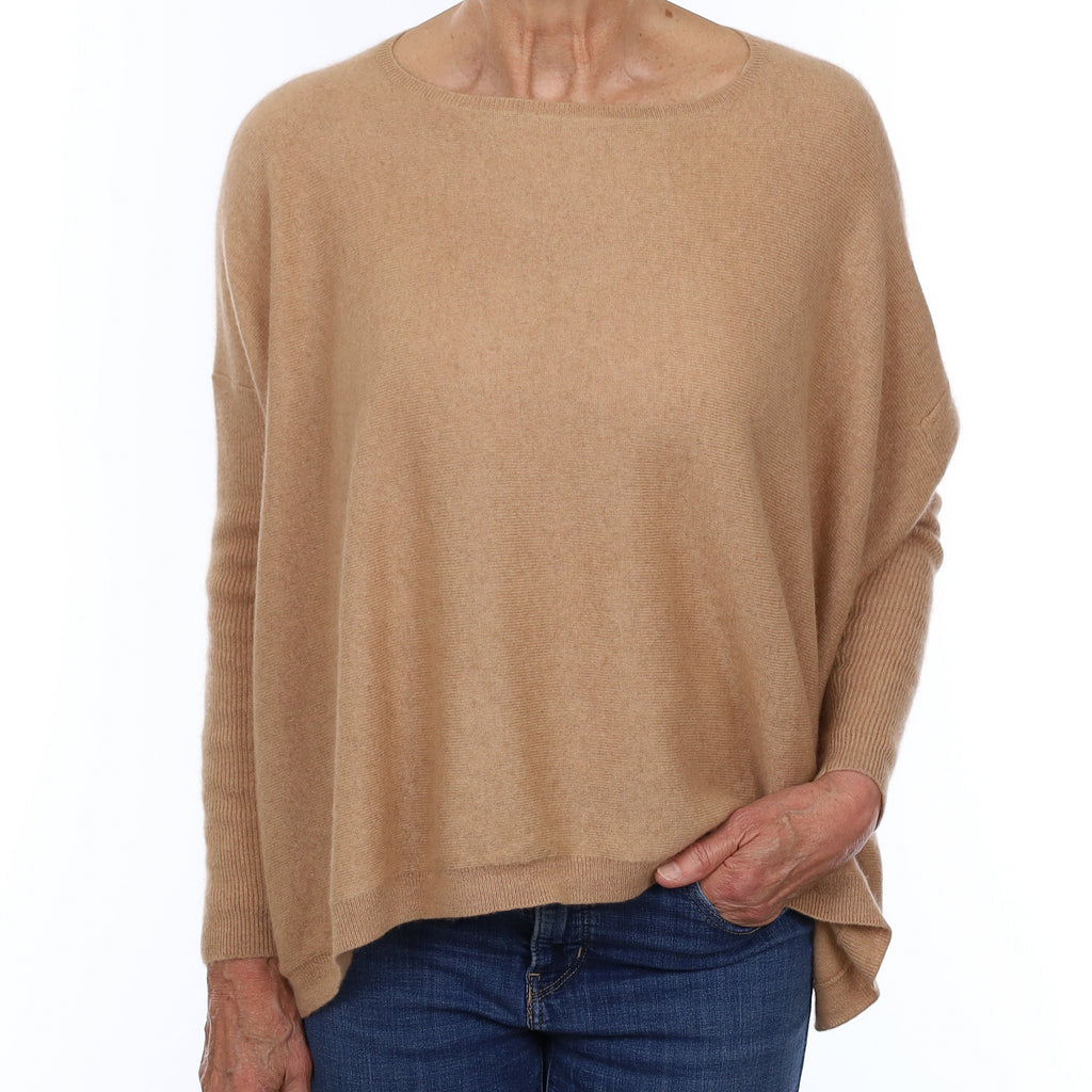 Caramel Brown Cashmere Slouchy Slash Neck Jumper Medium