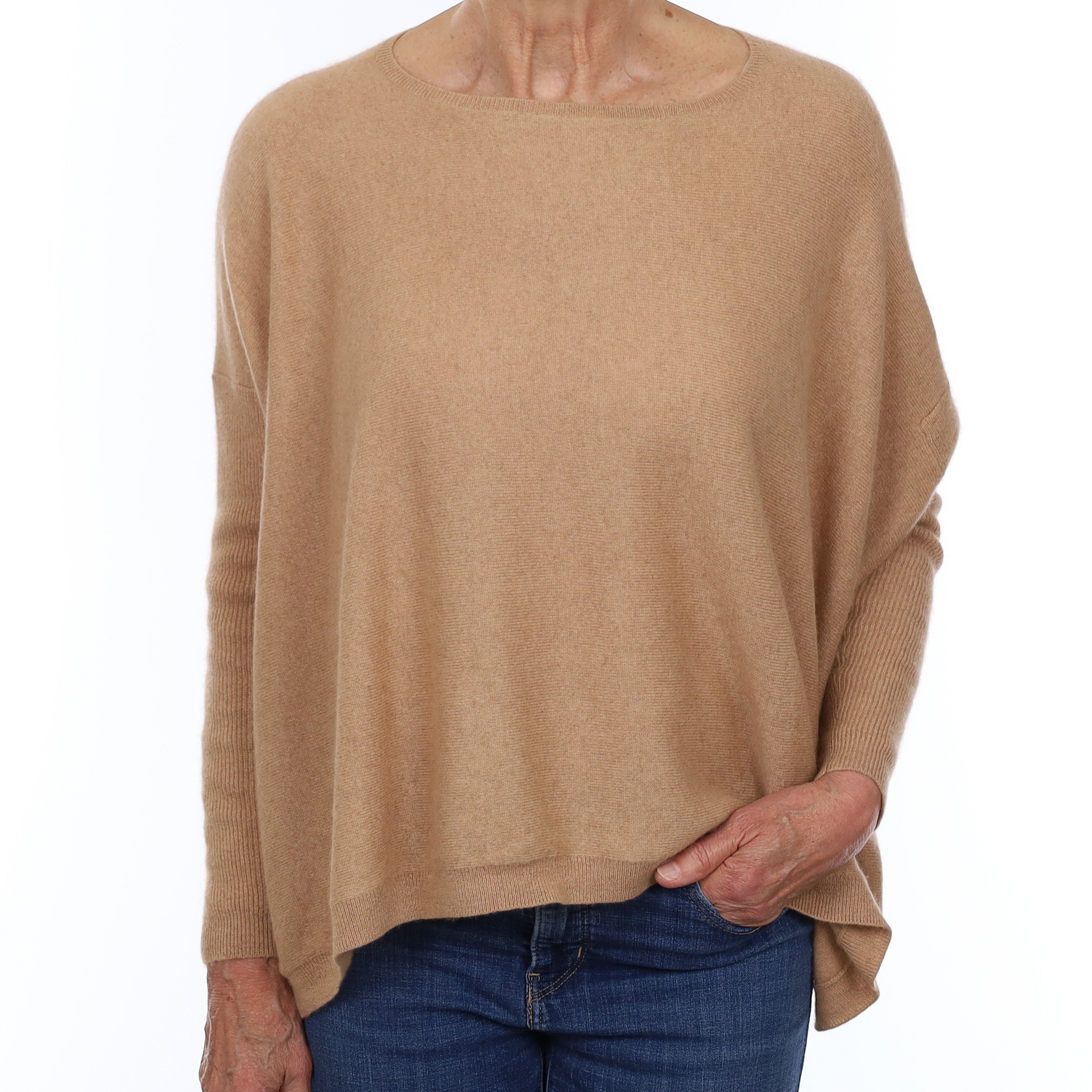 Caramel Brown Cashmere Slouchy Slash Neck Jumper Medium