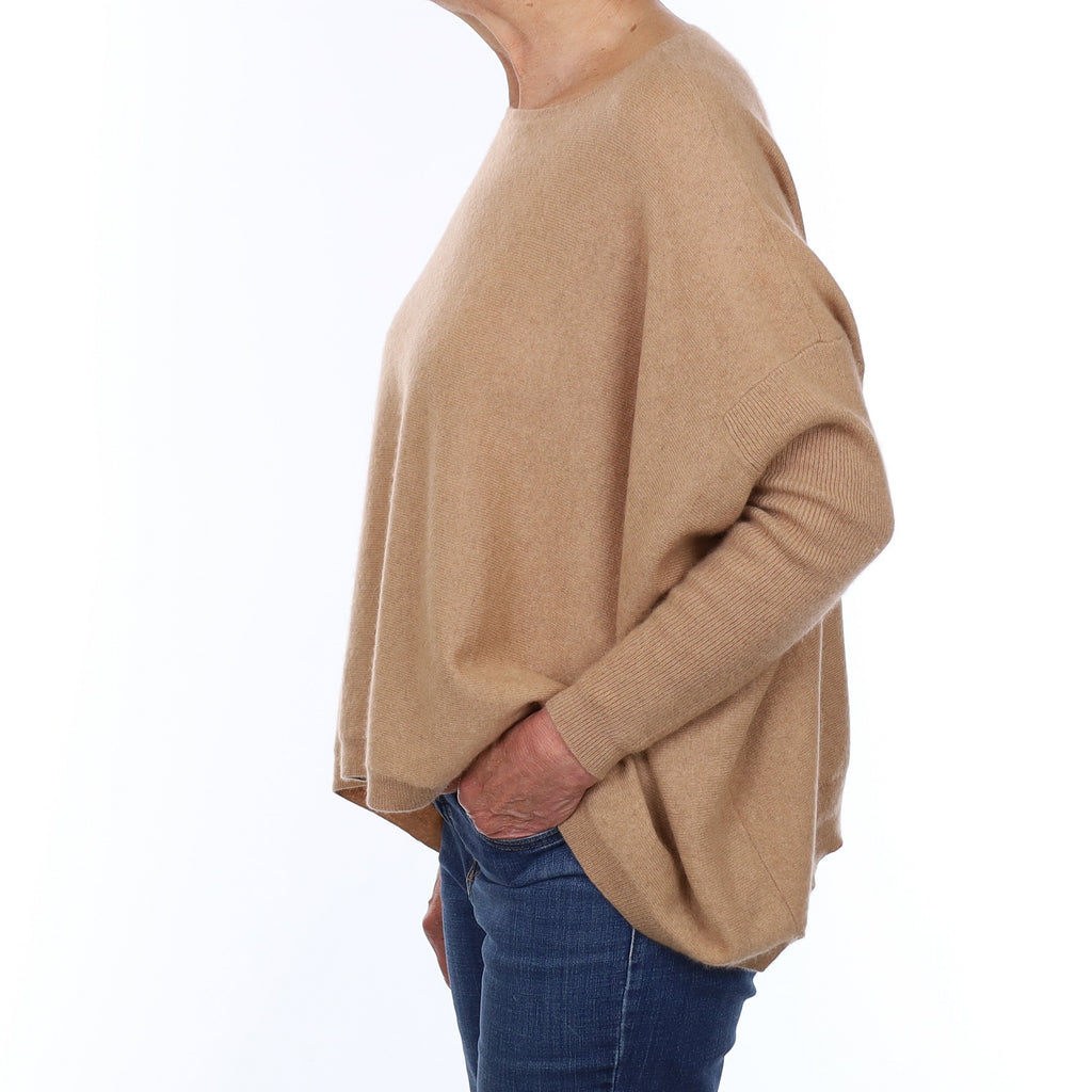 Caramel Brown Cashmere Slouchy Slash Neck Jumper Medium
