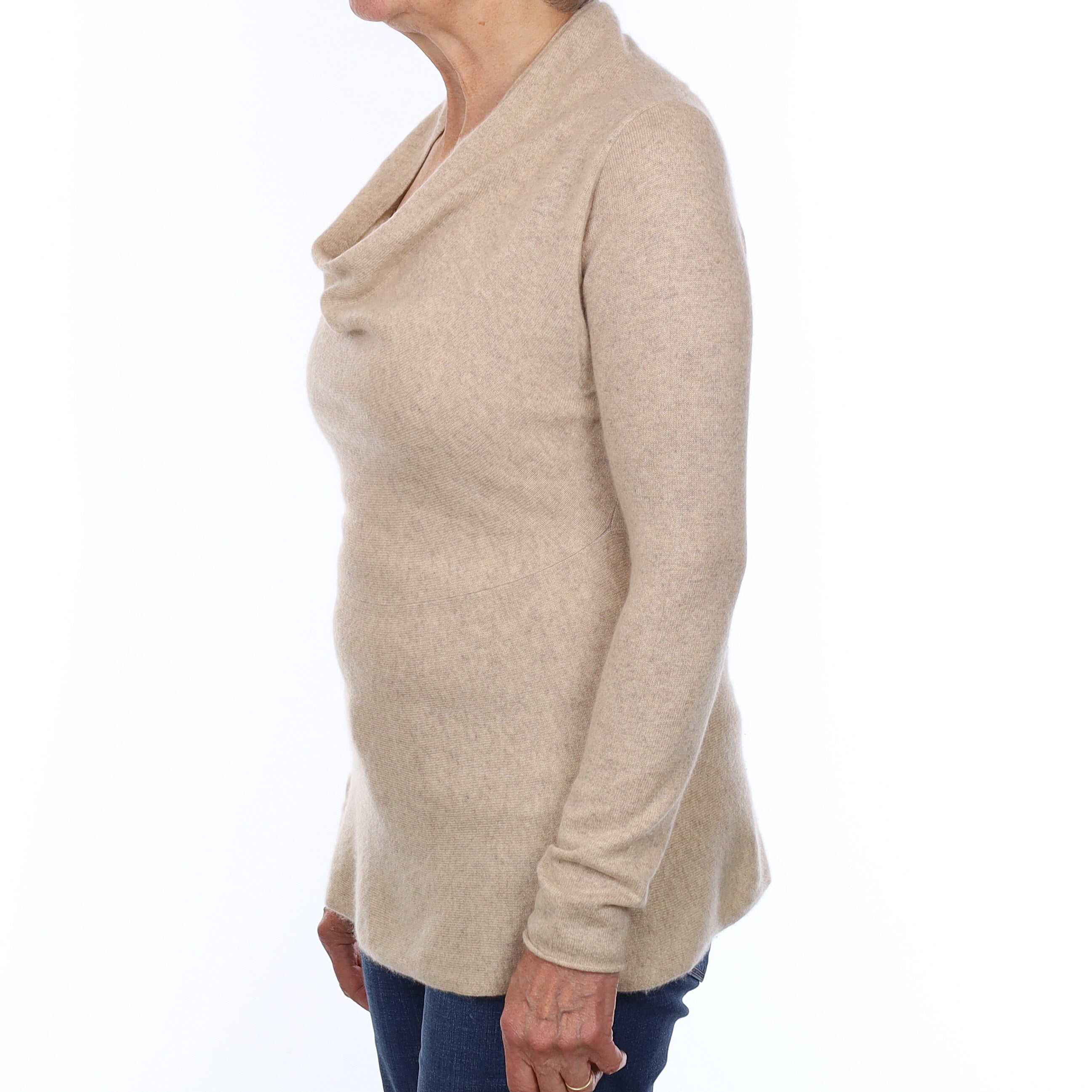 Oatmeal Cashmere A-Line Drape Neck Jumper Medium