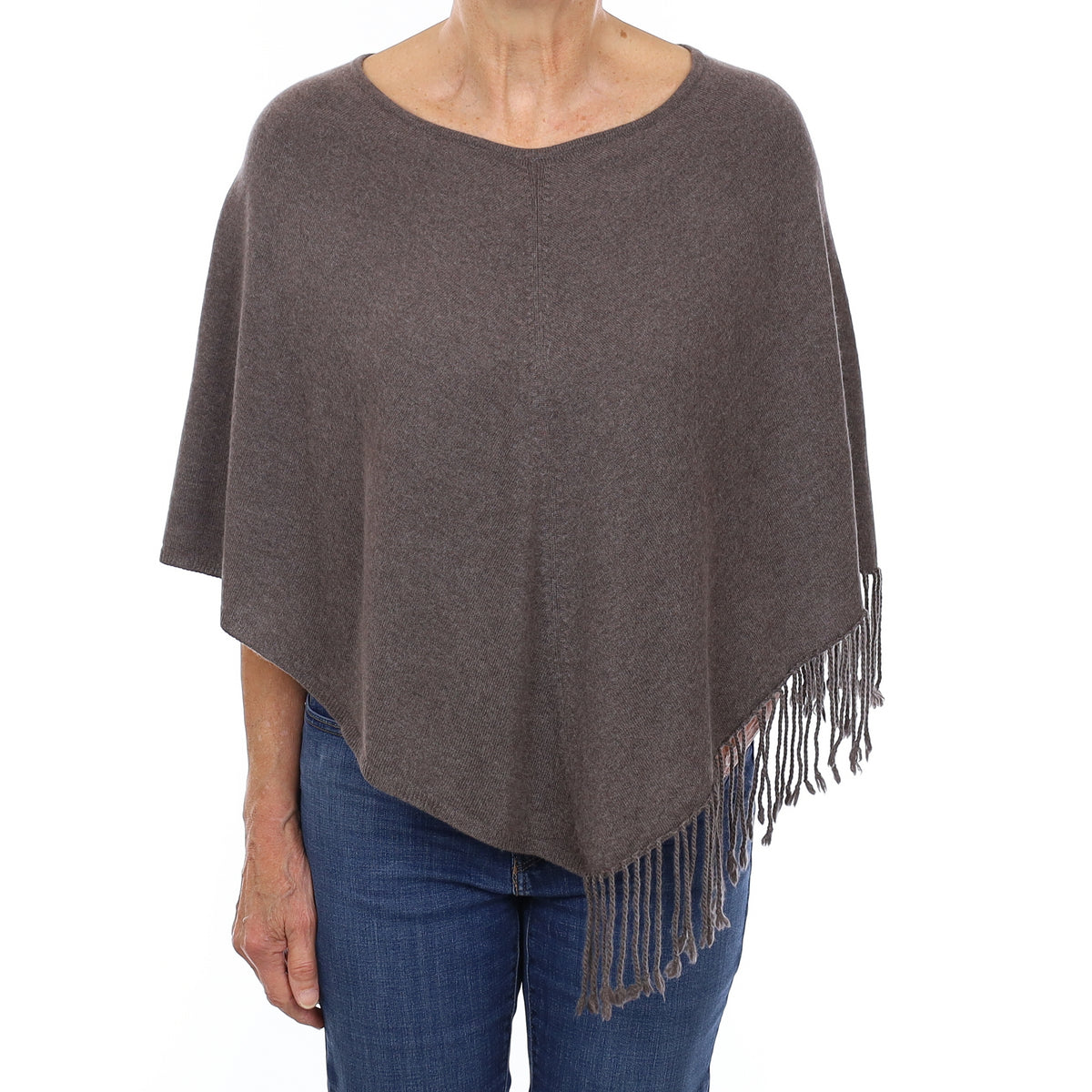 Coffee Brown Cashmere Tassel Edged Poncho One Size
