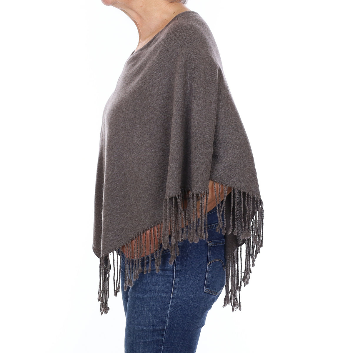 Coffee Brown Cashmere Tassel Edged Poncho One Size