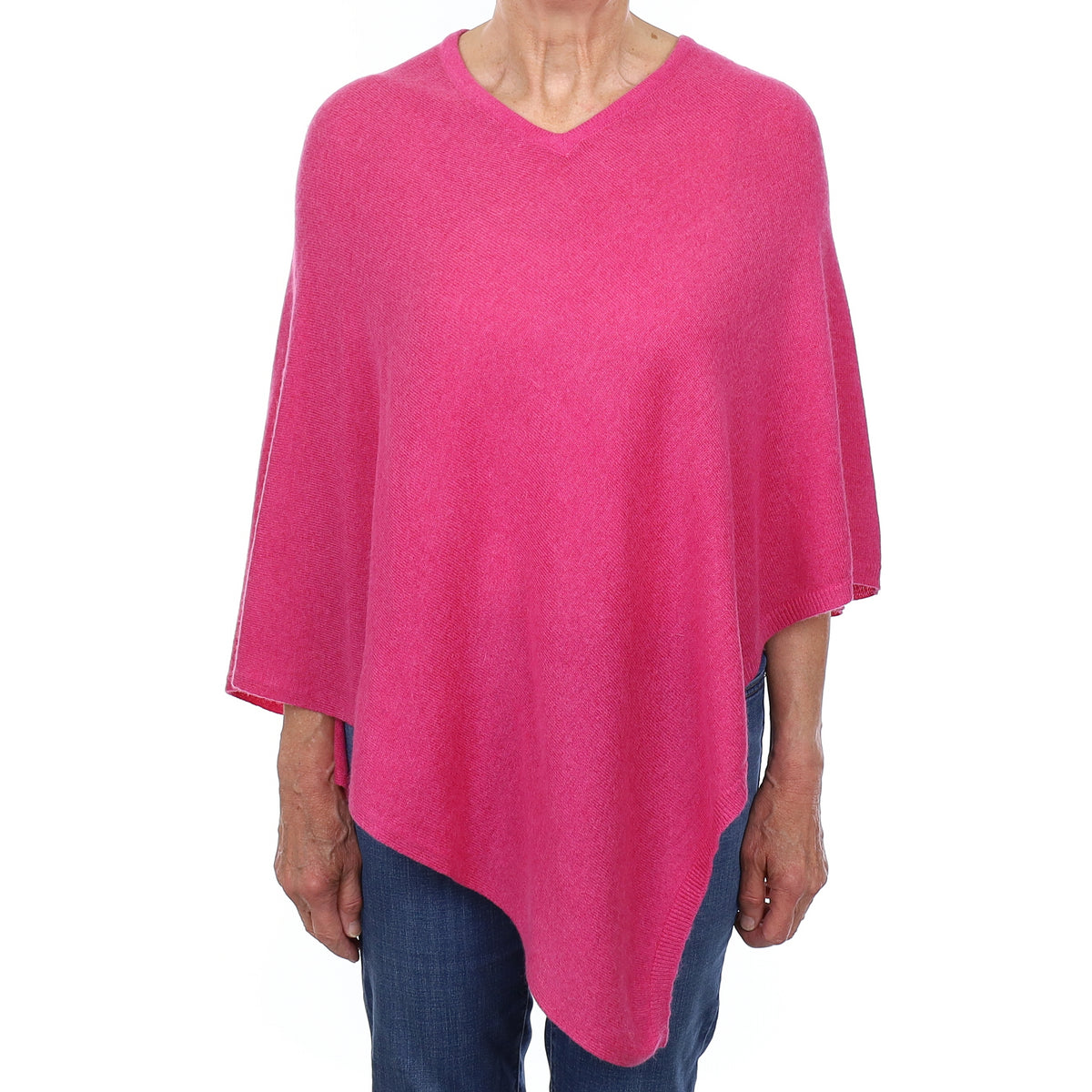 Hot Pink Cashmere V Neck Poncho One Size