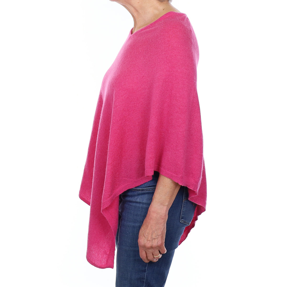 Hot Pink Cashmere V Neck Poncho One Size