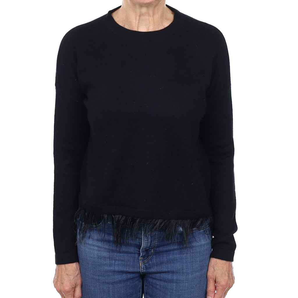 Black Feathered Cashmere Crew Neck Jumper Medium