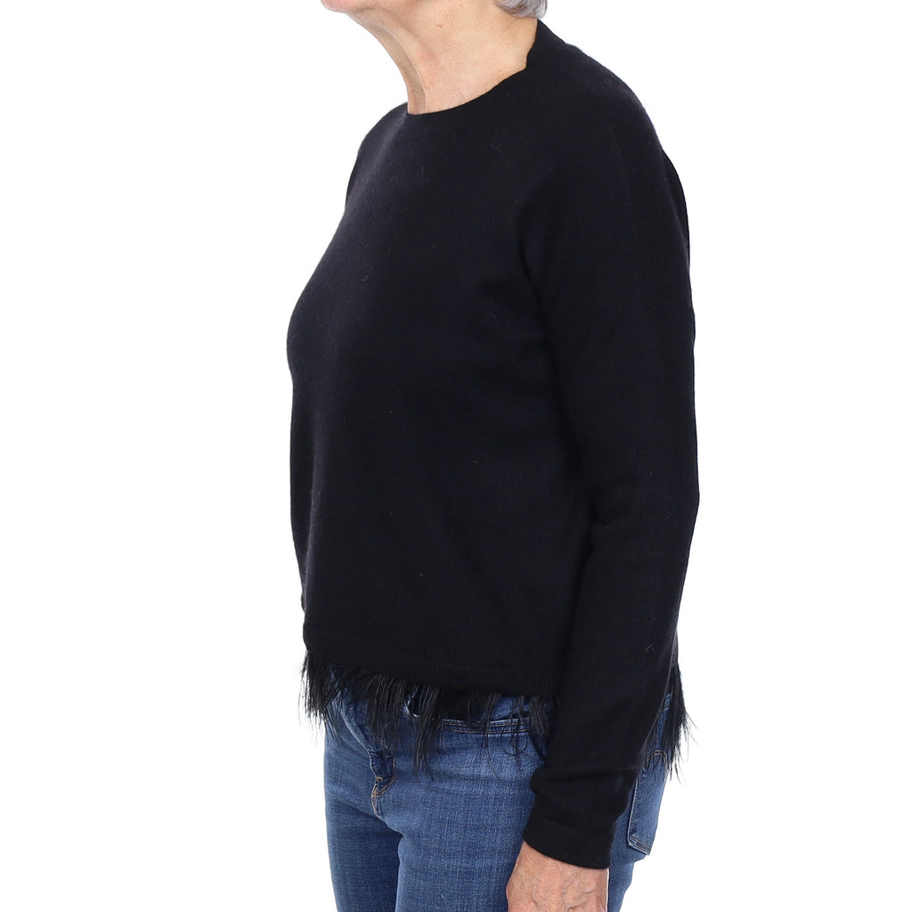 Black Feathered Cashmere Crew Neck Jumper Medium