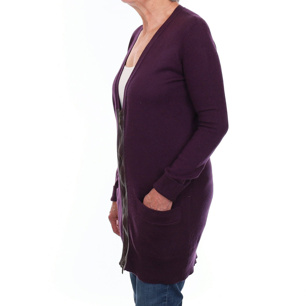 Blueberry Purple Cashmere Longline V Neck Cardigan with Pockets Medium