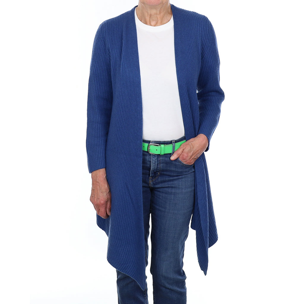 Ocean Blue Chunky Rib Cashmere Edge to Edge Cardigan Medium