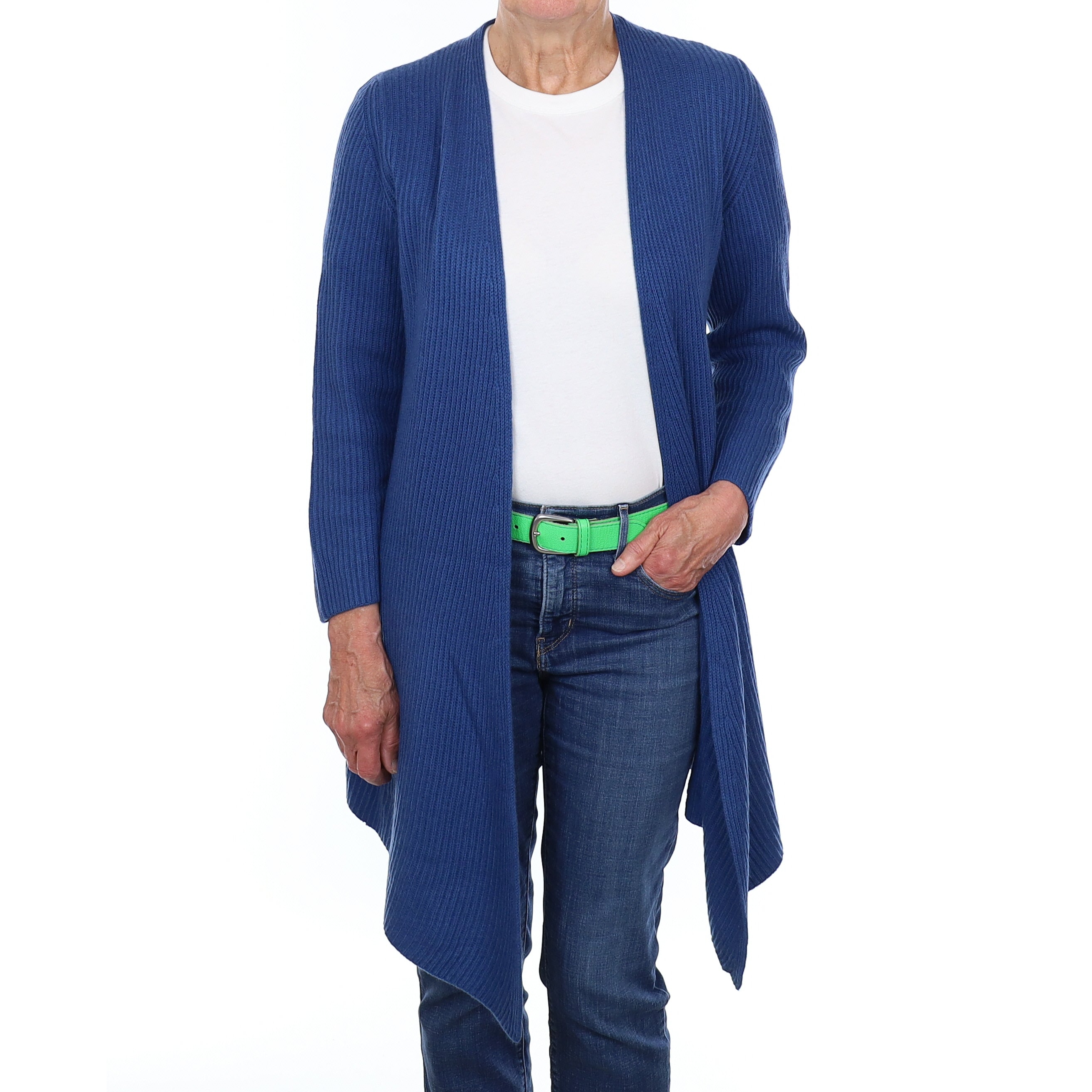 Ocean Blue Chunky Rib Cashmere Edge to Edge Cardigan Medium