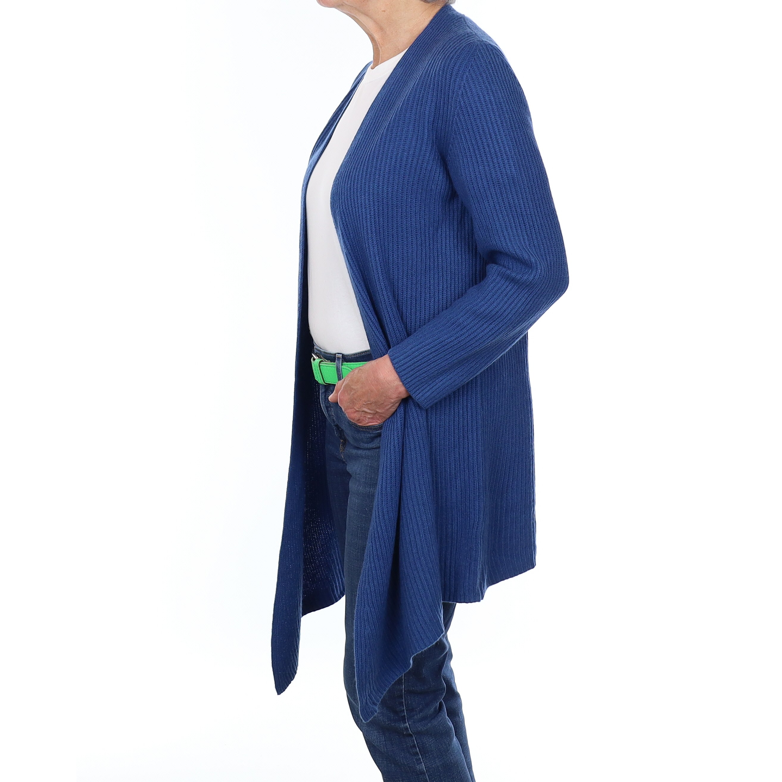 Ocean Blue Chunky Rib Cashmere Edge to Edge Cardigan Medium