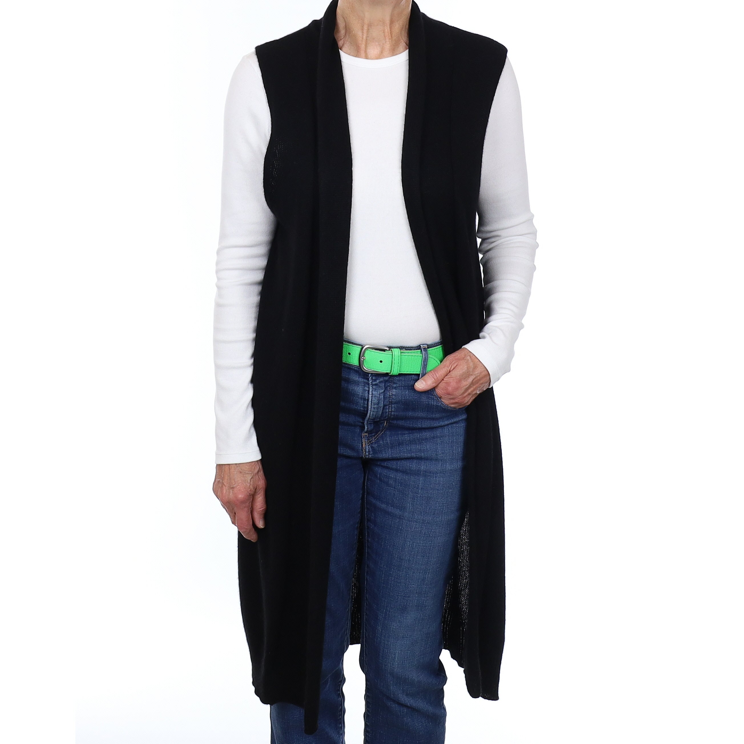Black Cashmere Slouchy Sleeveless Edge To Edge Cardigan Medium