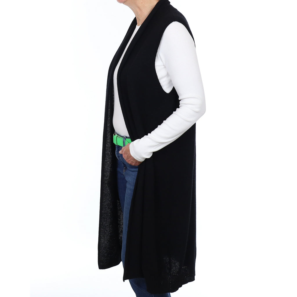 Black Cashmere Slouchy Sleeveless Edge To Edge Cardigan Medium