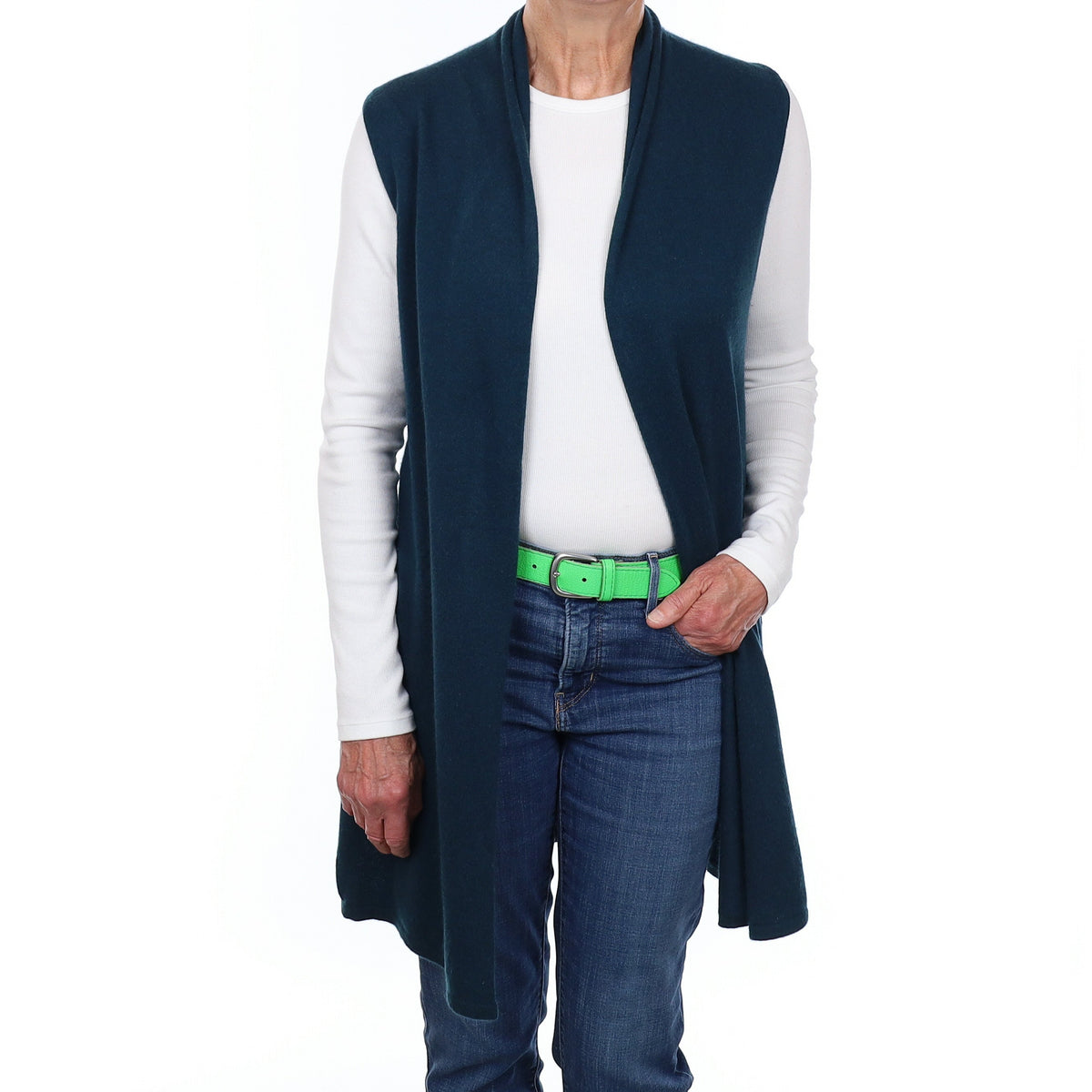 Deep Forest Green Cashmere Sleeveless Edge to Edge Cardigan Medium
