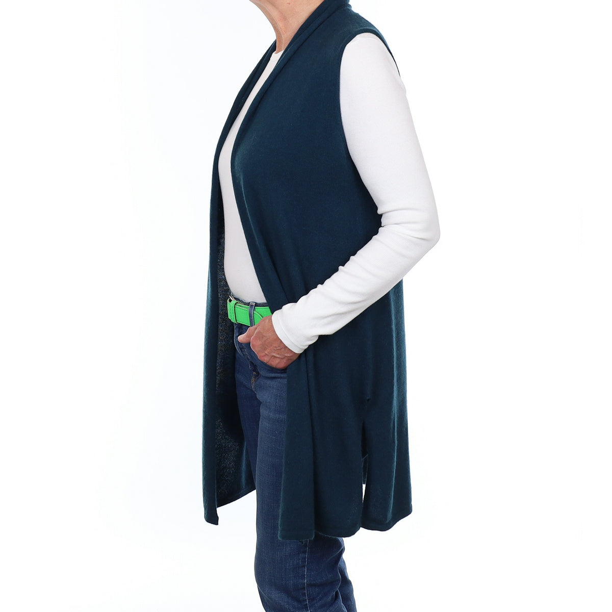 Deep Forest Green Cashmere Sleeveless Edge to Edge Cardigan Medium