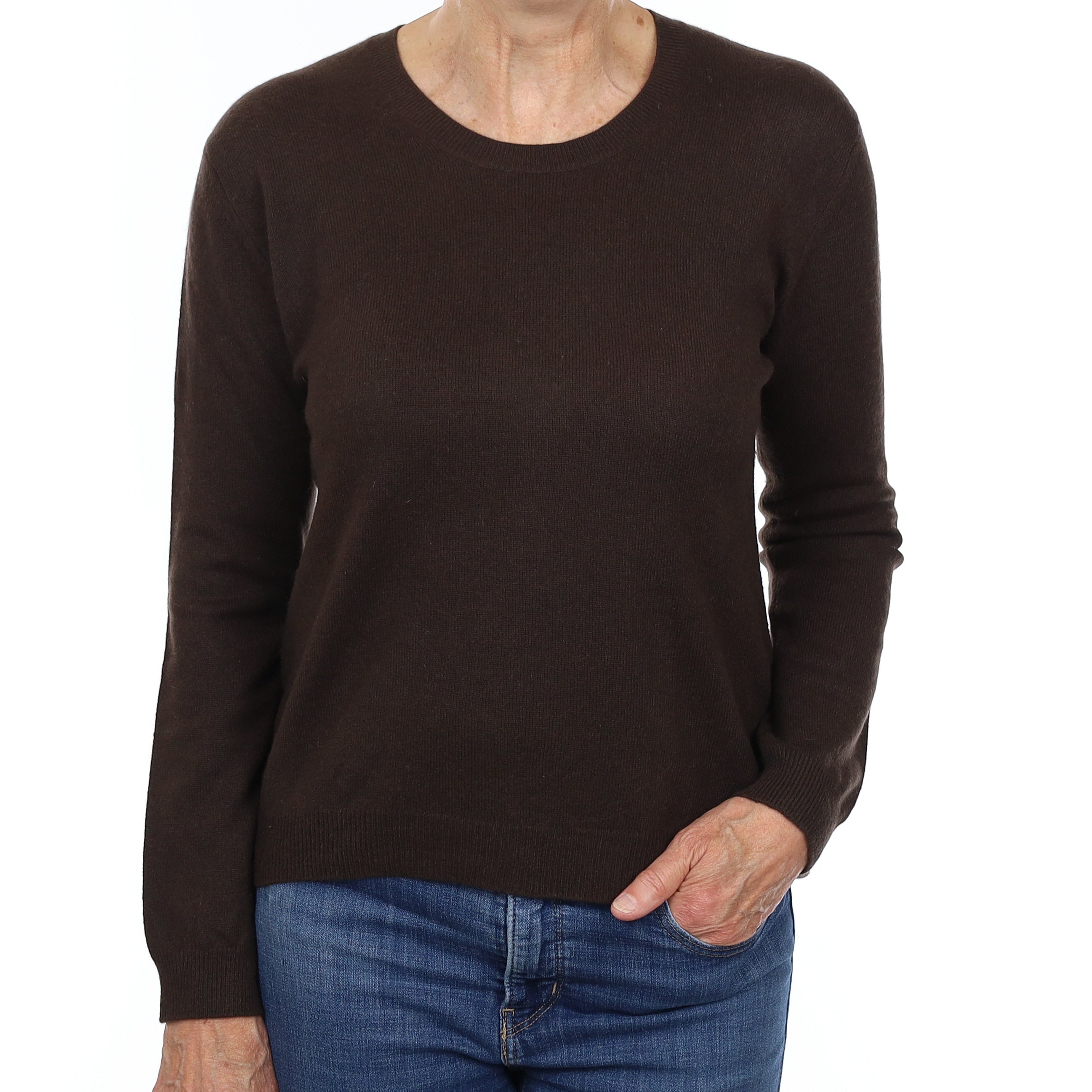 Chocolate Brown Cashmere Crew Neck Jumper Medium