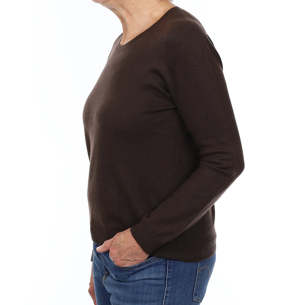 Chocolate Brown Cashmere Crew Neck Jumper Medium
