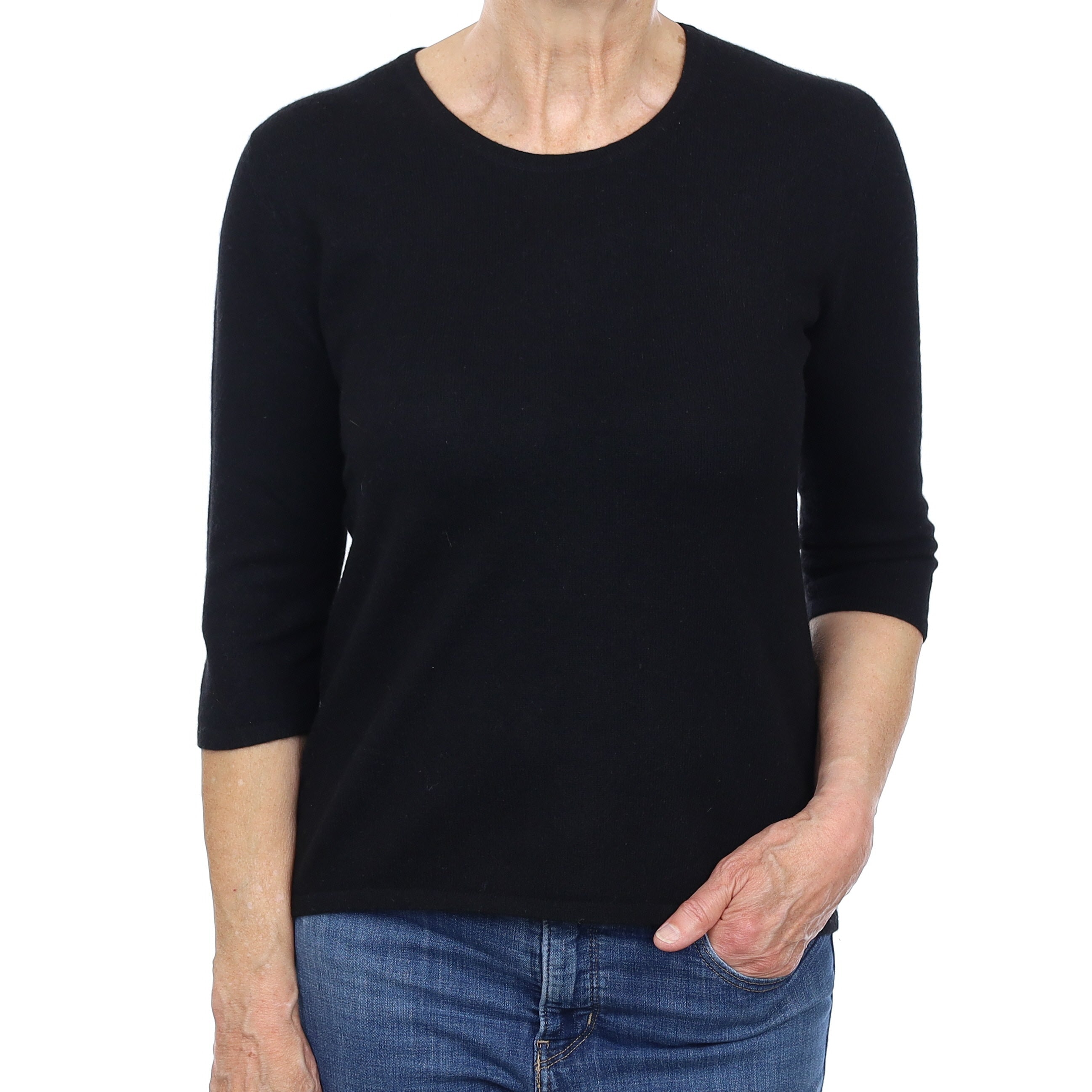 Black Cashmere Short Sleeve Crew Neck Jumper Medium
