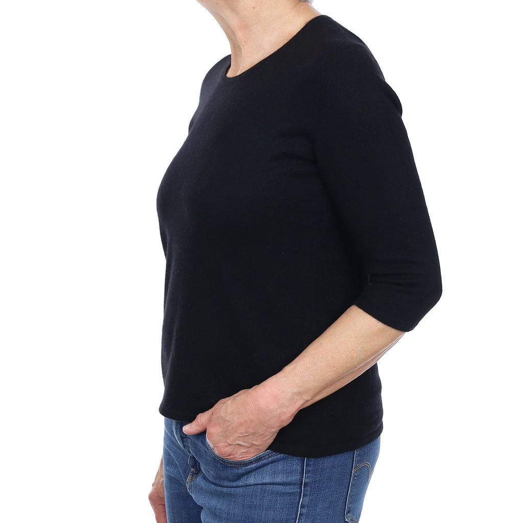 Black Cashmere Short Sleeve Crew Neck Jumper Medium