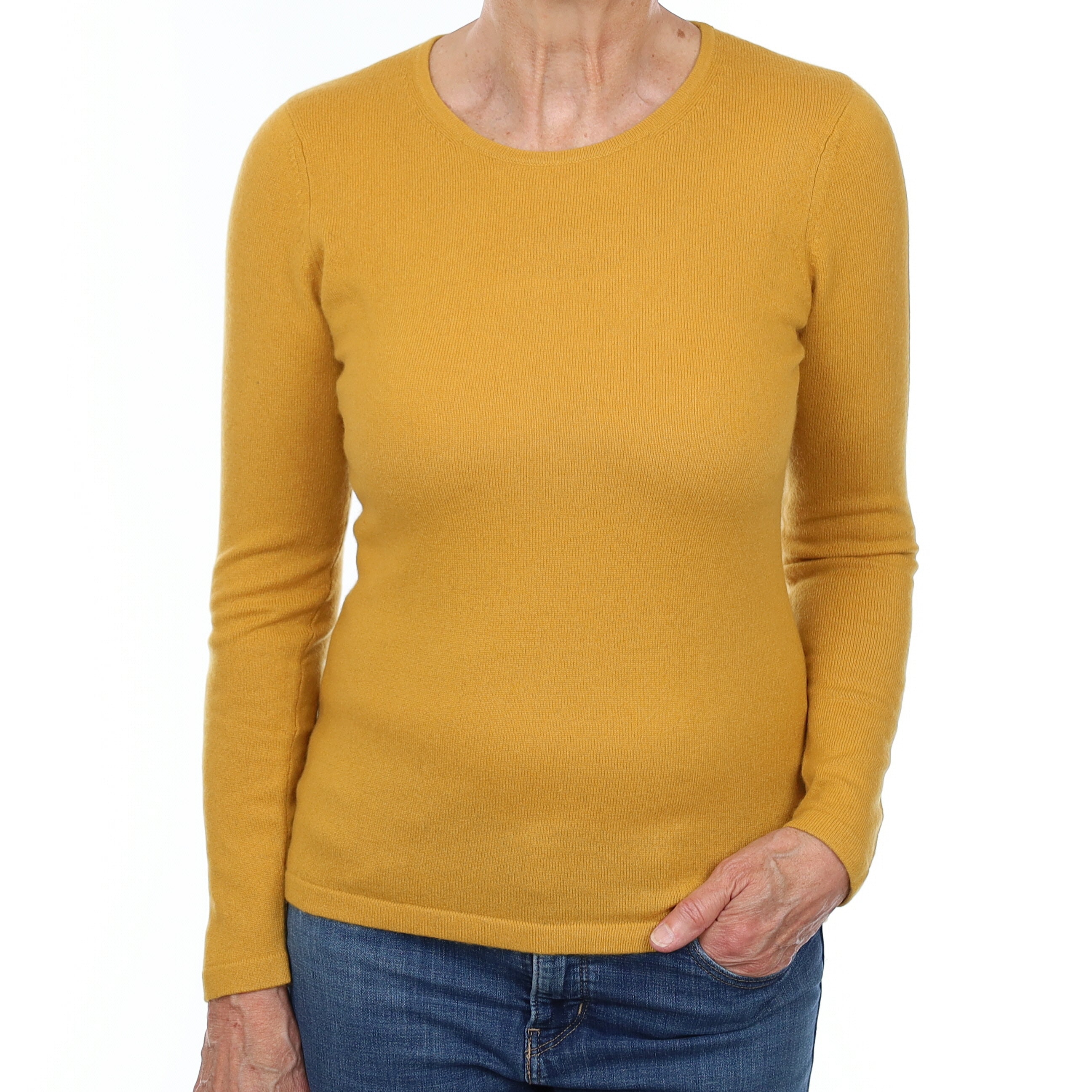 Mustard Yellow Cashmere Crew Neck Jumper Medium