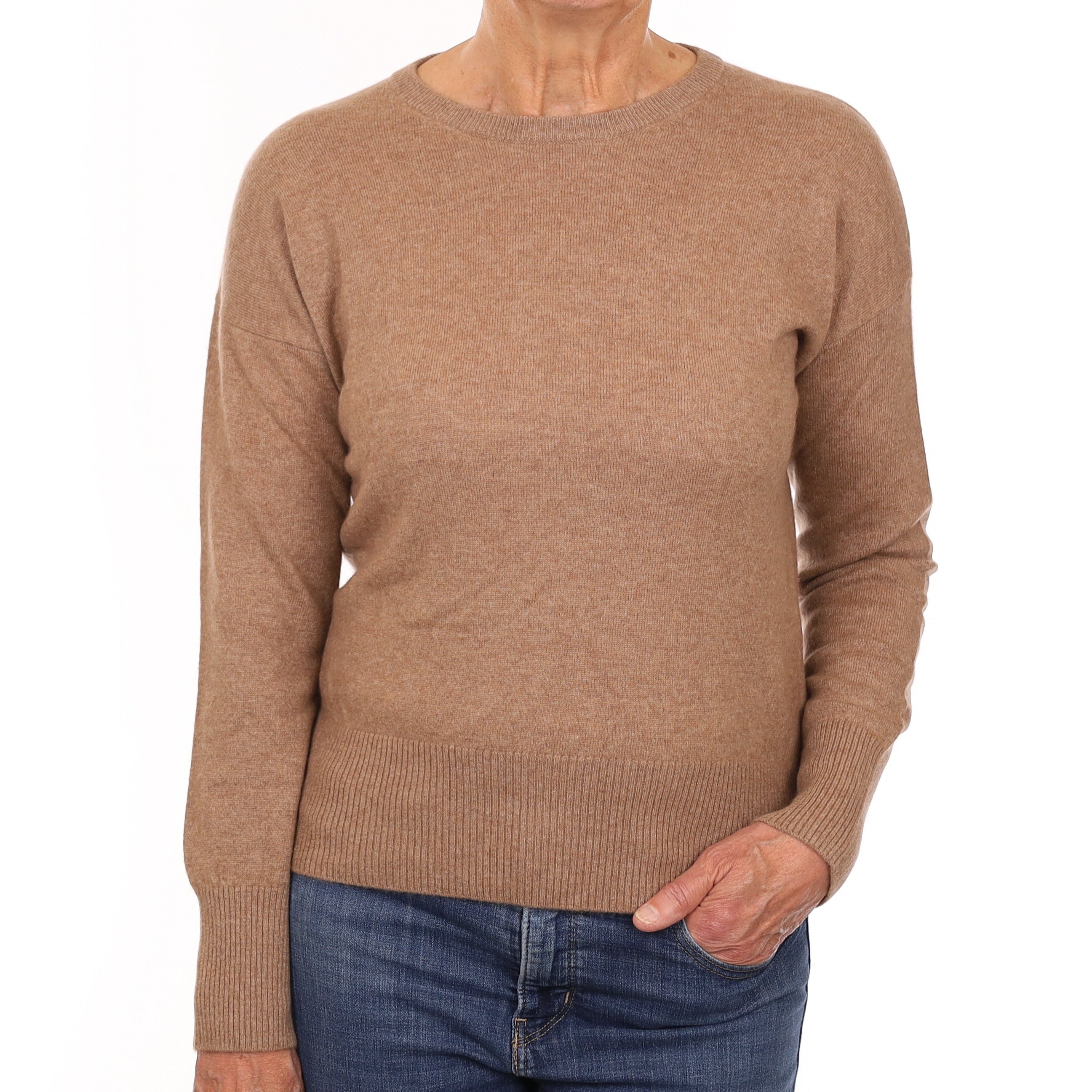 Fudge Brown Cashmere Crew Neck Jumper Medium