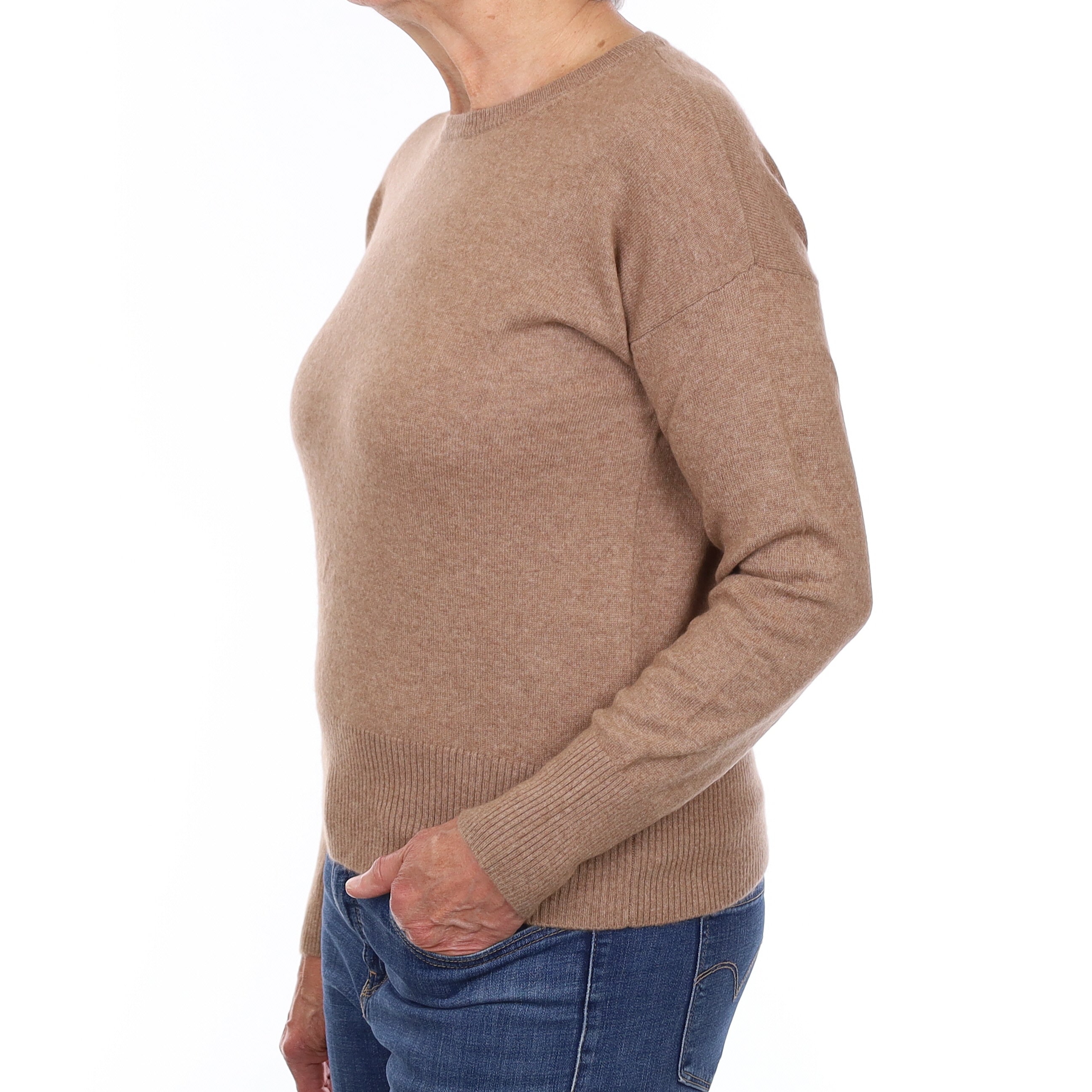 Fudge Brown Cashmere Crew Neck Jumper Medium