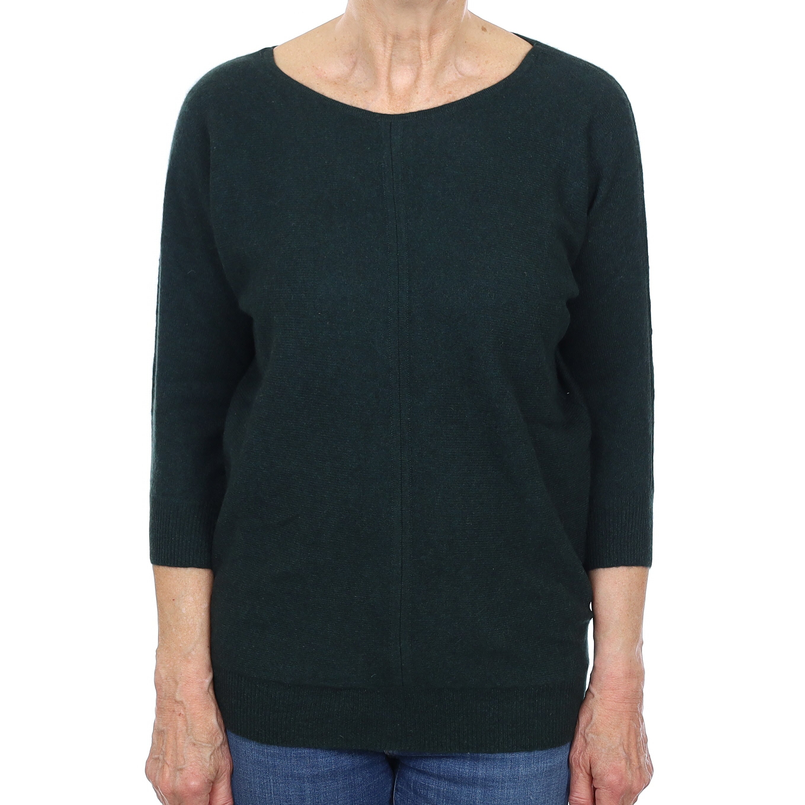 Bottle Green Cashmere Batwing Crew Neck Jumper Medium