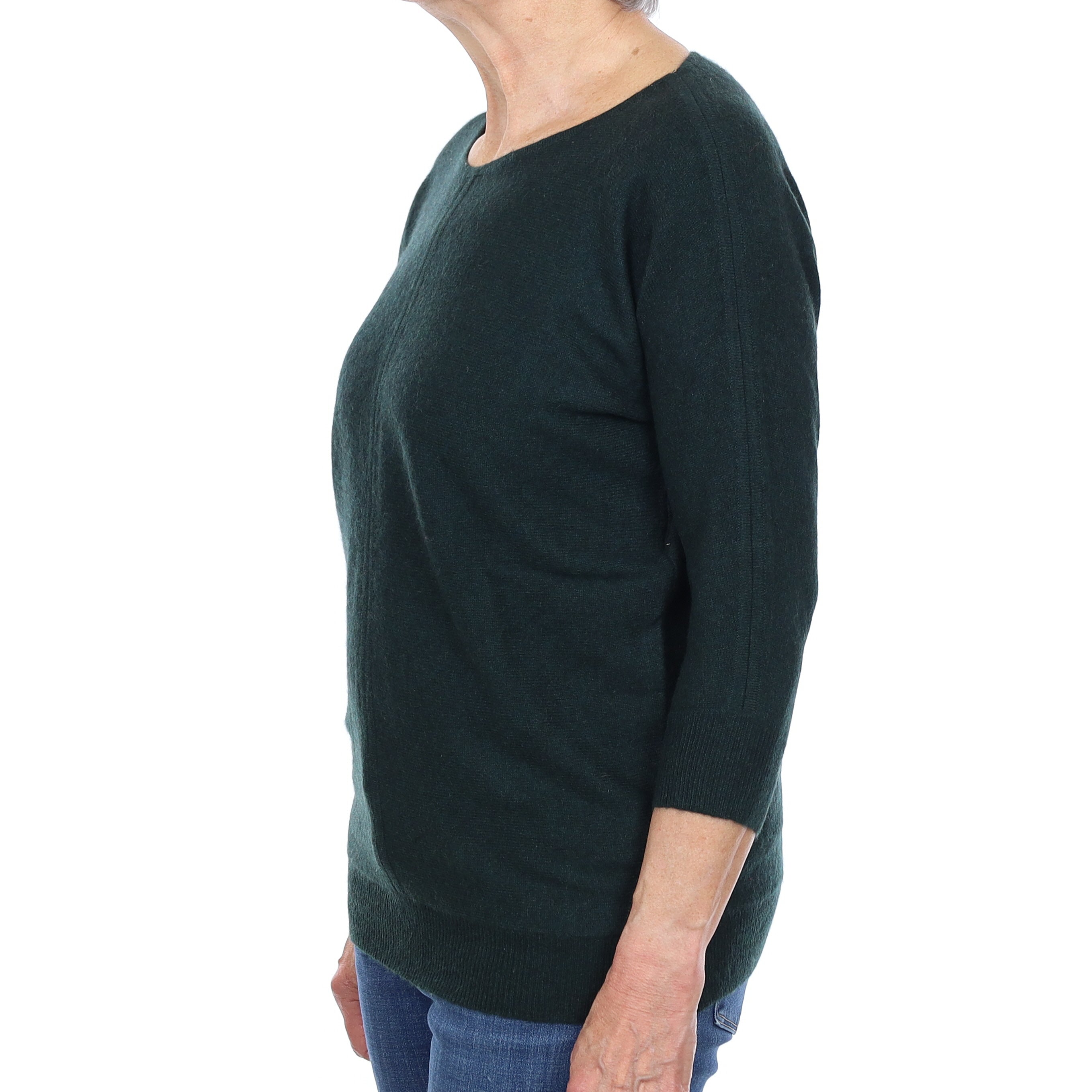 Bottle Green Cashmere Batwing Crew Neck Jumper Medium