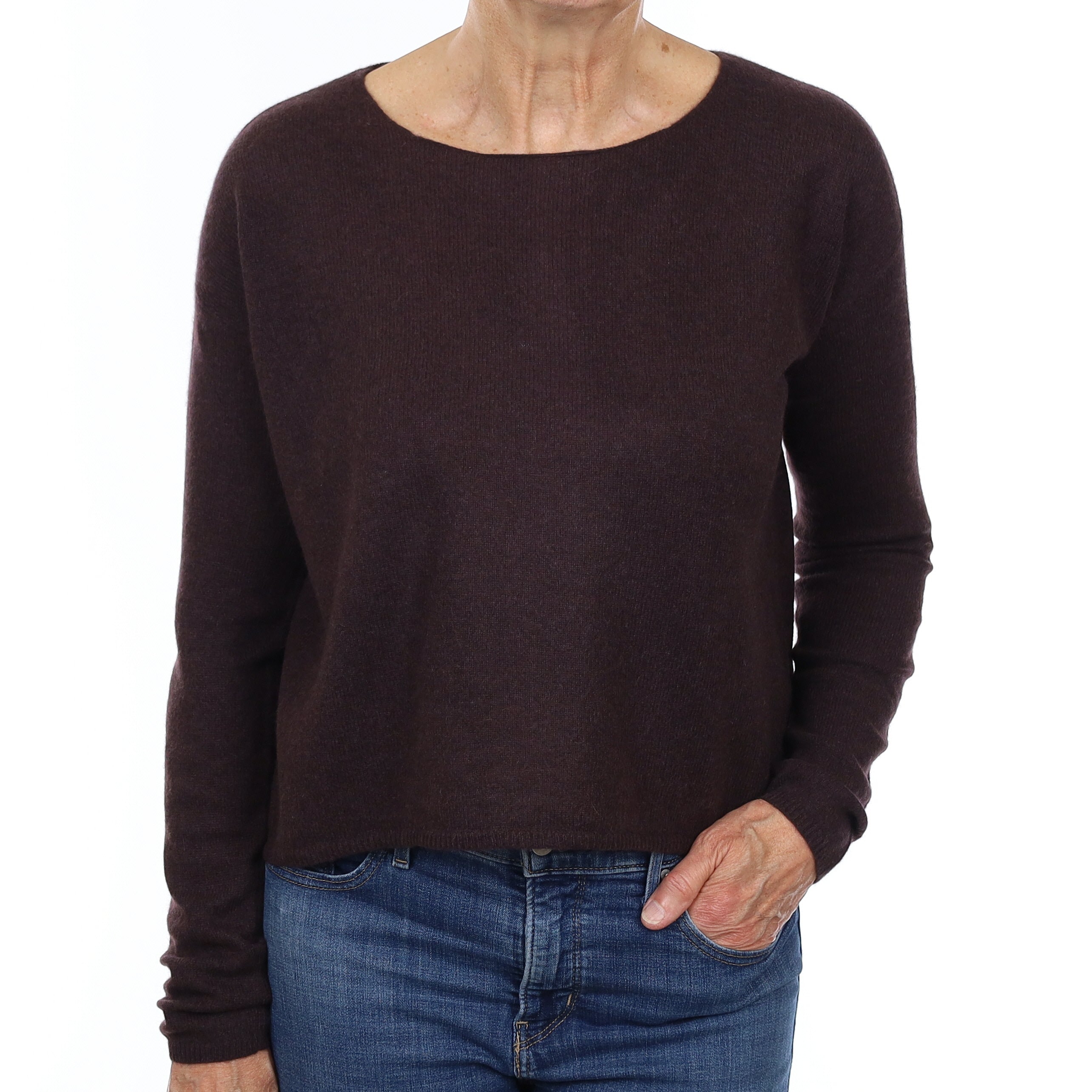 Aubergine Purple Cashmere Zip Back Crew Neck Jumper Medium
